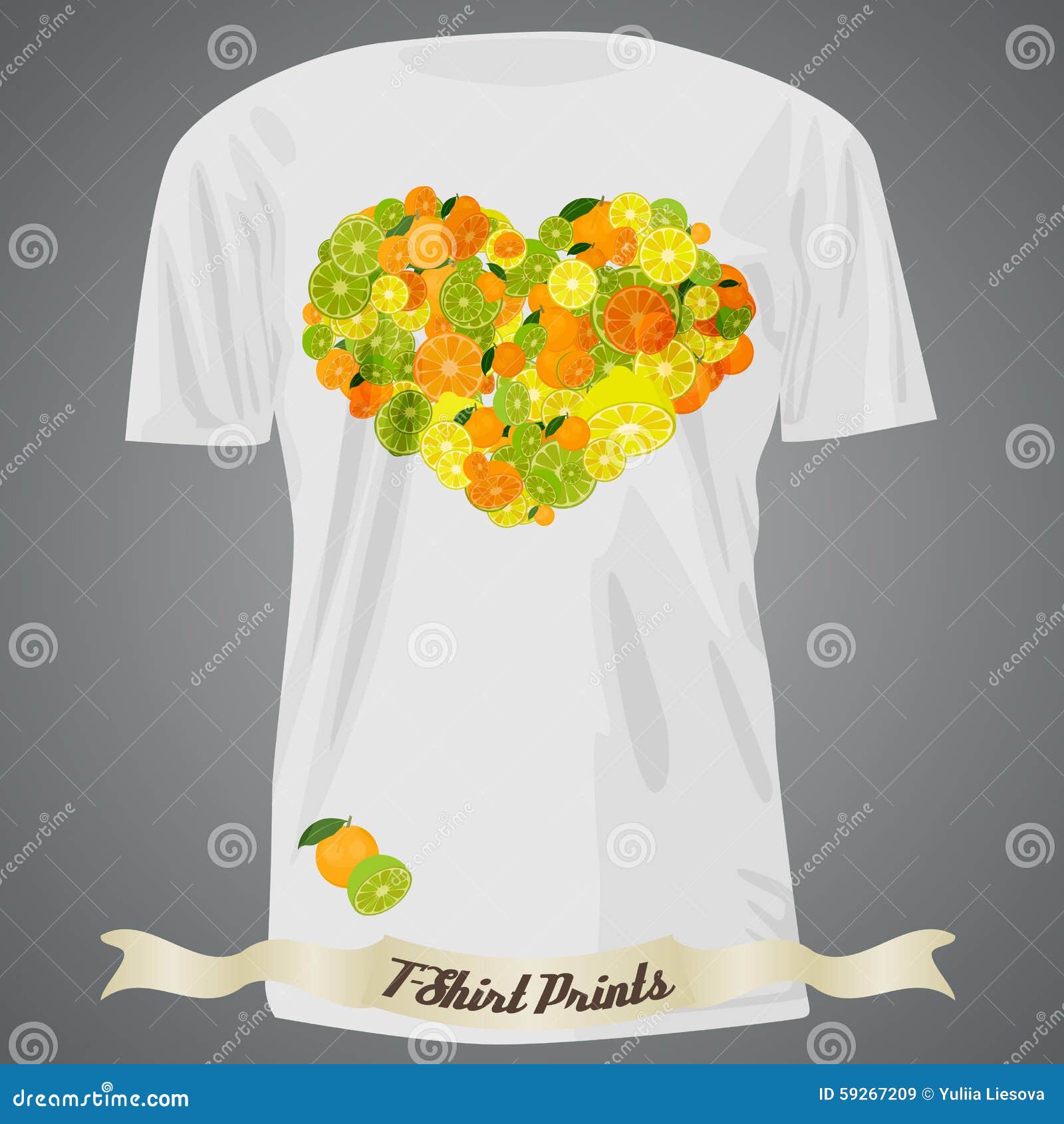 T-shirt design with heart made of citrus, illustration