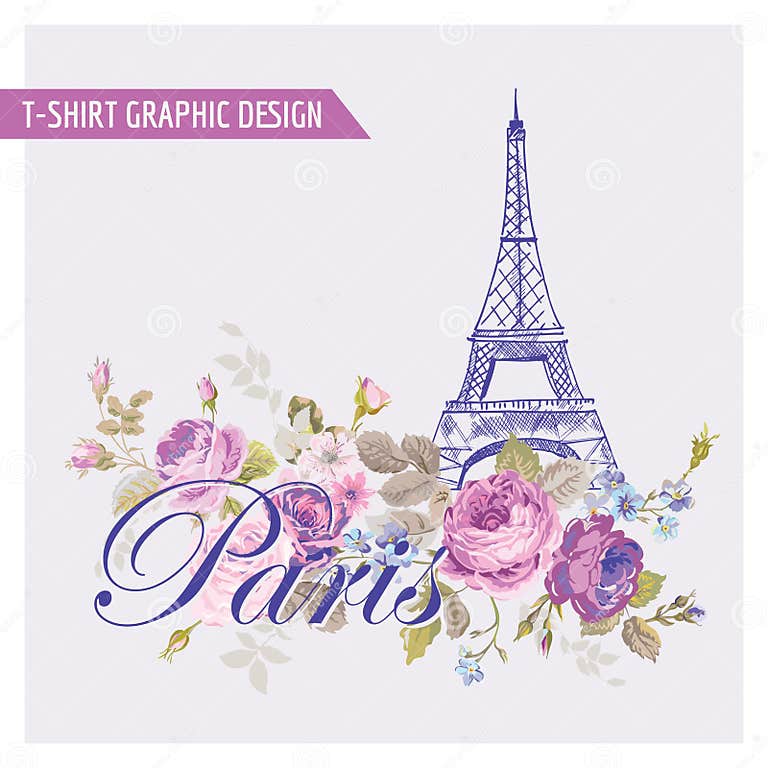 T-shirt Floral Paris Graphic Design Stock Vector - Illustration of chic ...