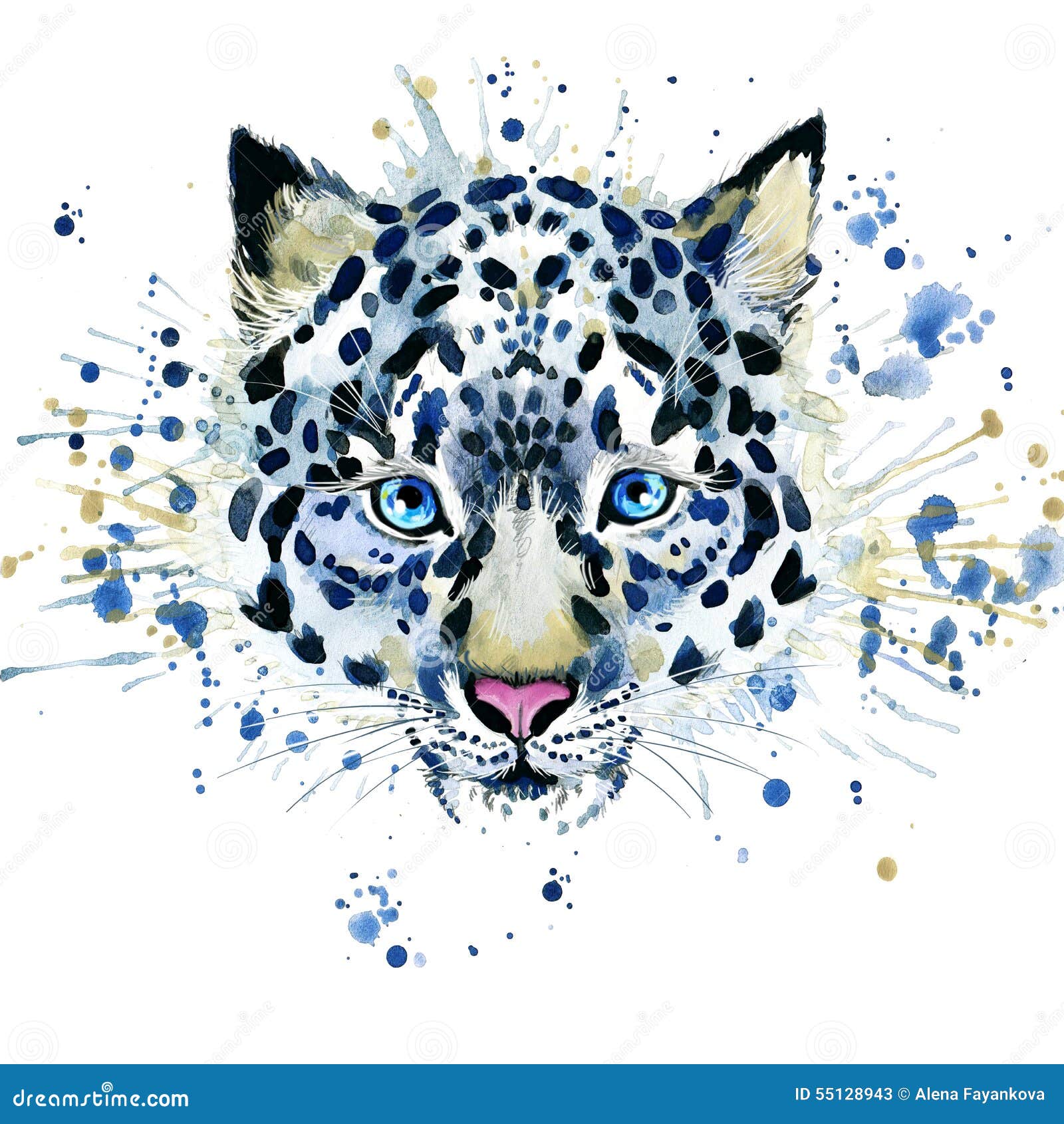 t-shirt graphics/cute snow leopard,  watercolor