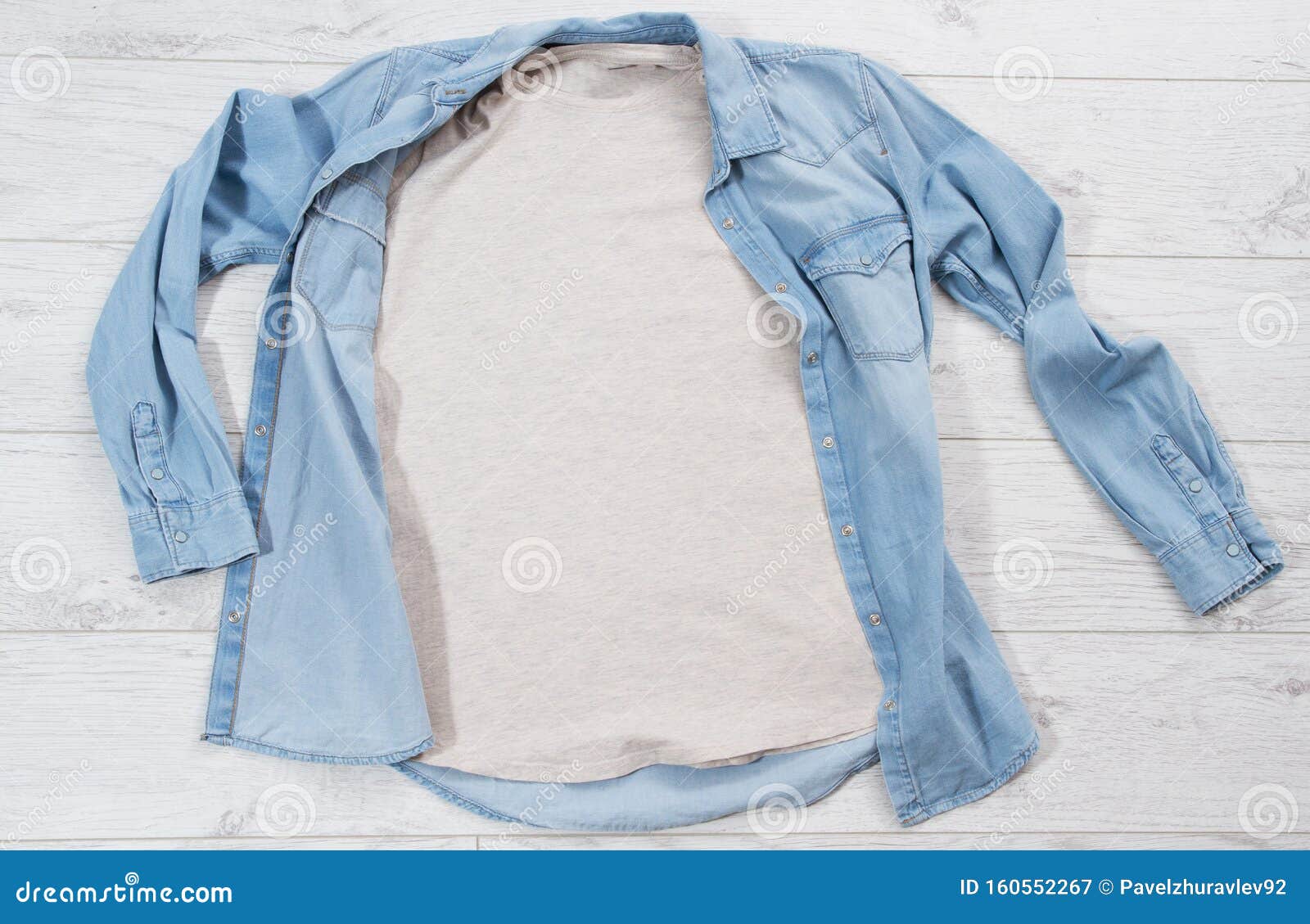 T Shirt Mock Up Jeans Denim Shirt Casual Clothing Top View, T-shirt And ...