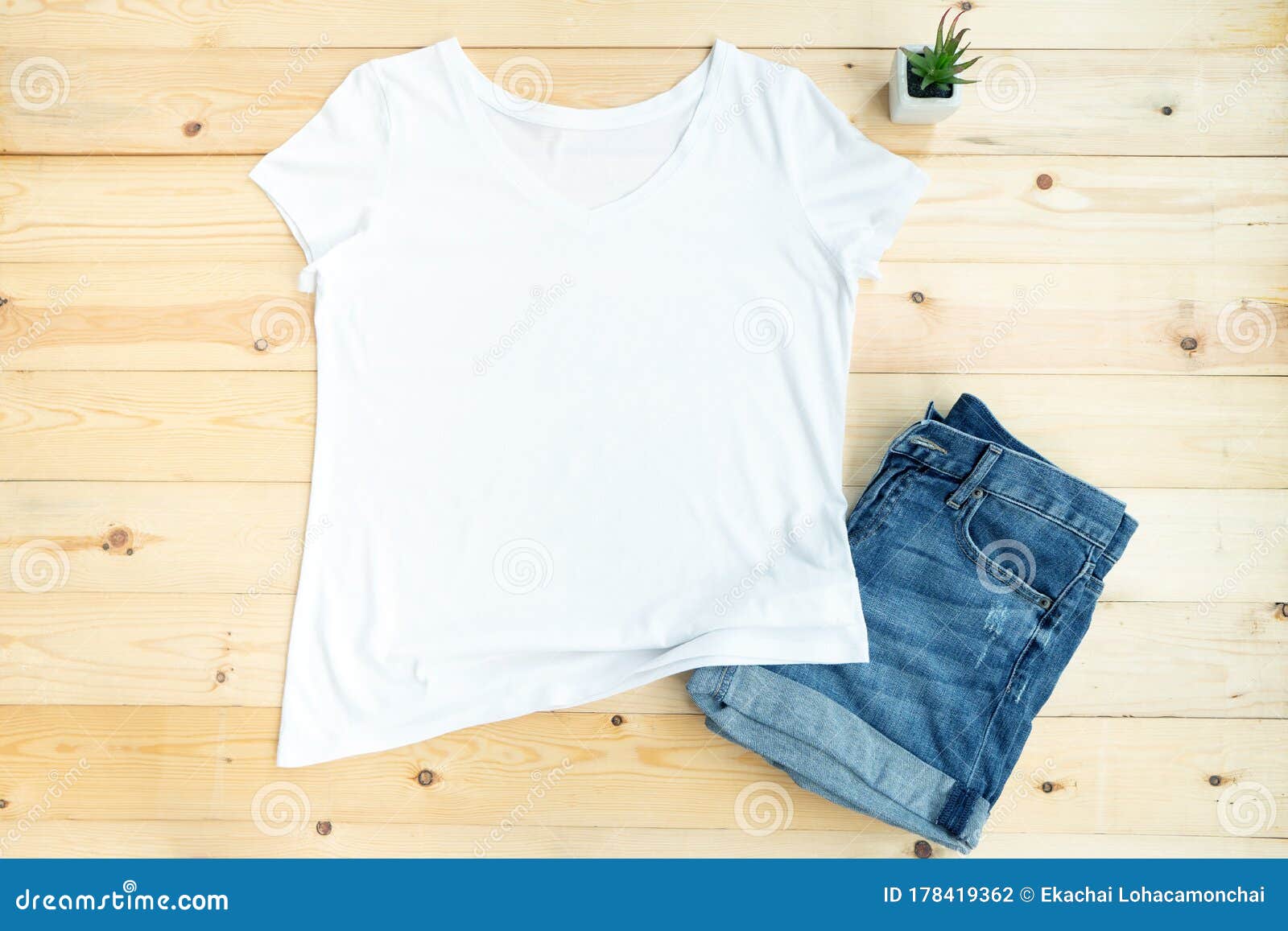 Download White Female T Shirt Mock Up Flat Lay On Wooden Background ...