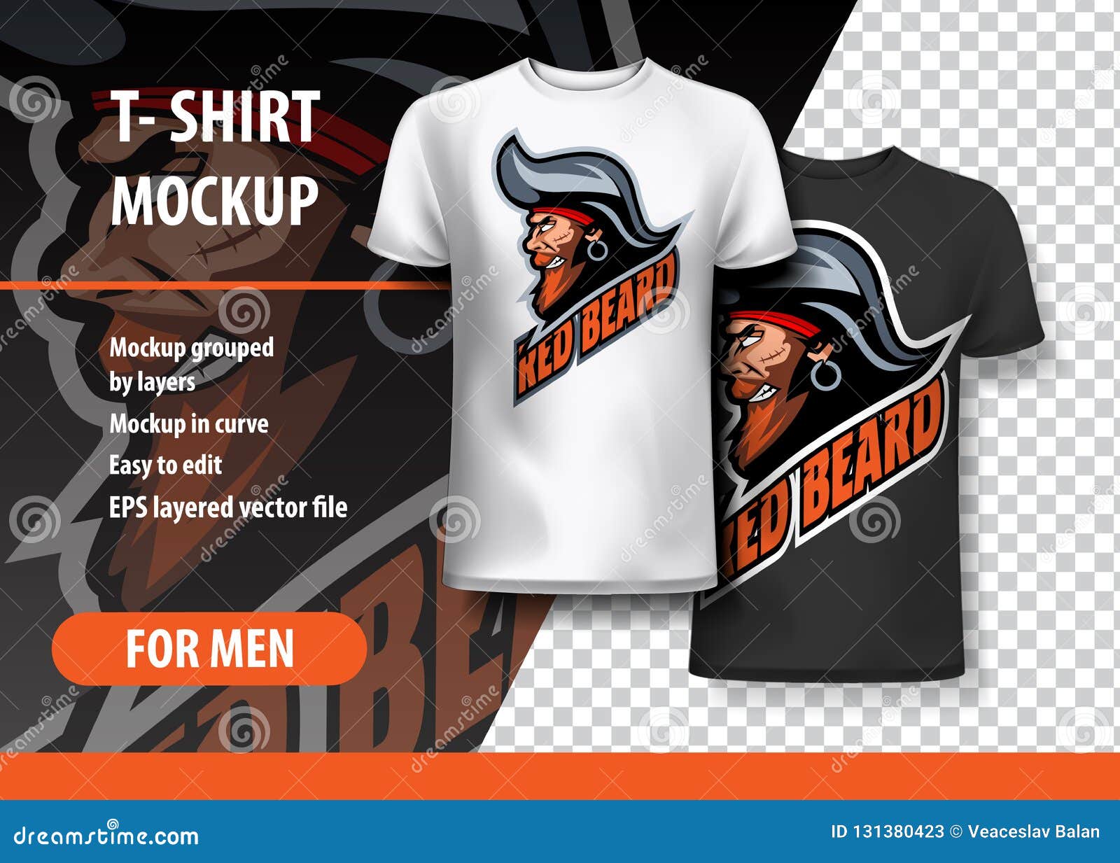 Download T-Shirt Mockup With Pirate Side Head, Fully Editable ...