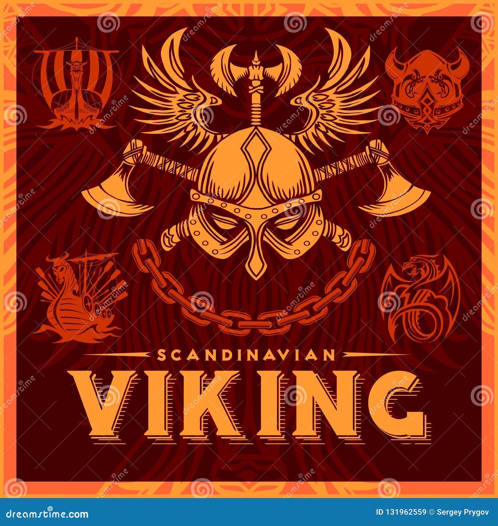 T-shirt Print with Viking Emblems in Vintage Style. Vector Illustration ...