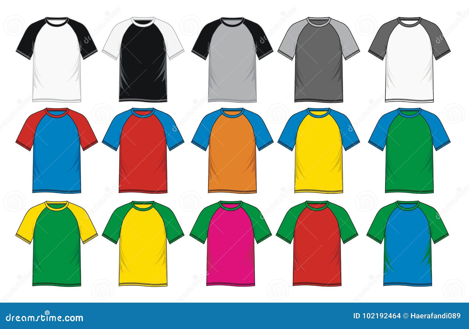 T-shirt Short Sleeve Raglan Colorful Stock Vector - Illustration of ...