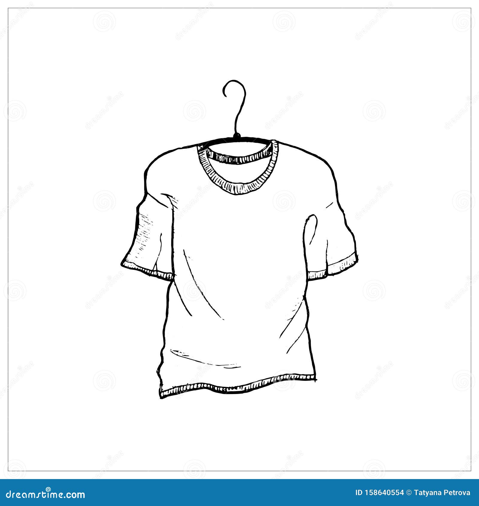 T-shirt Sketch. Hand Drawn T-shirt on a Hanger, Doodle Tee-shirt, Black ...