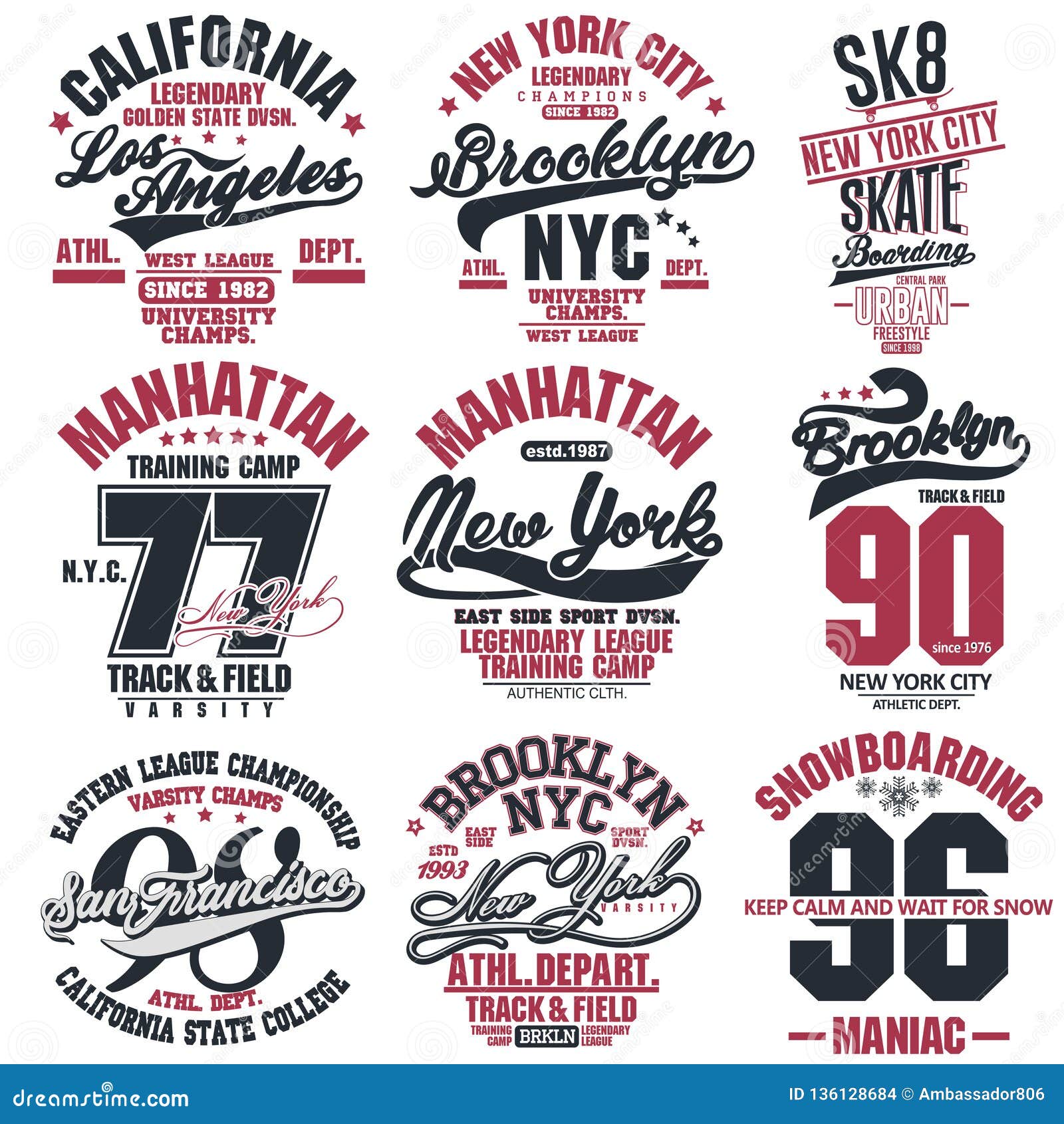 t-shirt stamp graphic set. sport wear typography emblem