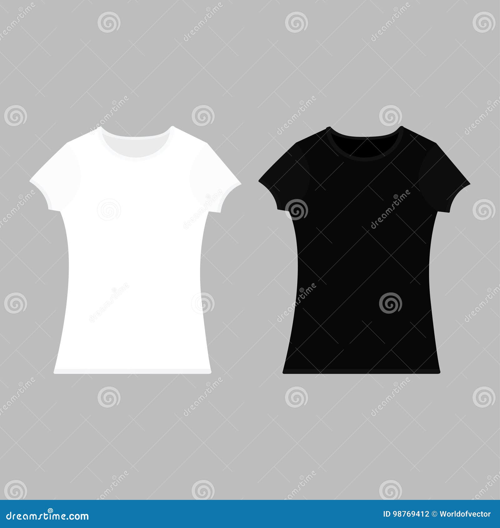 T-shirt Template Set. Black White Color. Man Woman Unisex Model. Two T ...