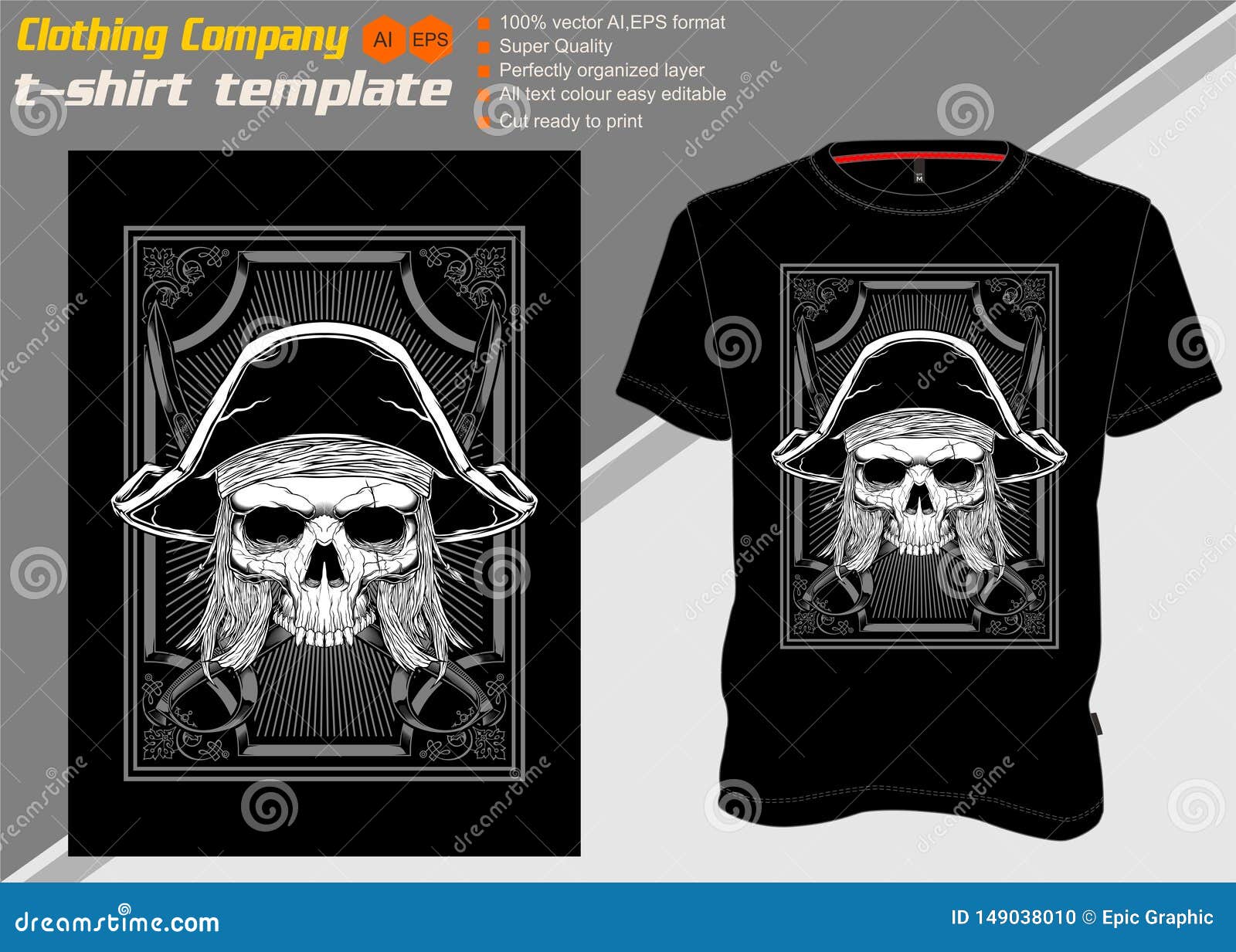 Download T Shirt Template With Skull Pirate Hand Drawing Vector Stock Vector Illustration Of Black Hand 149038010