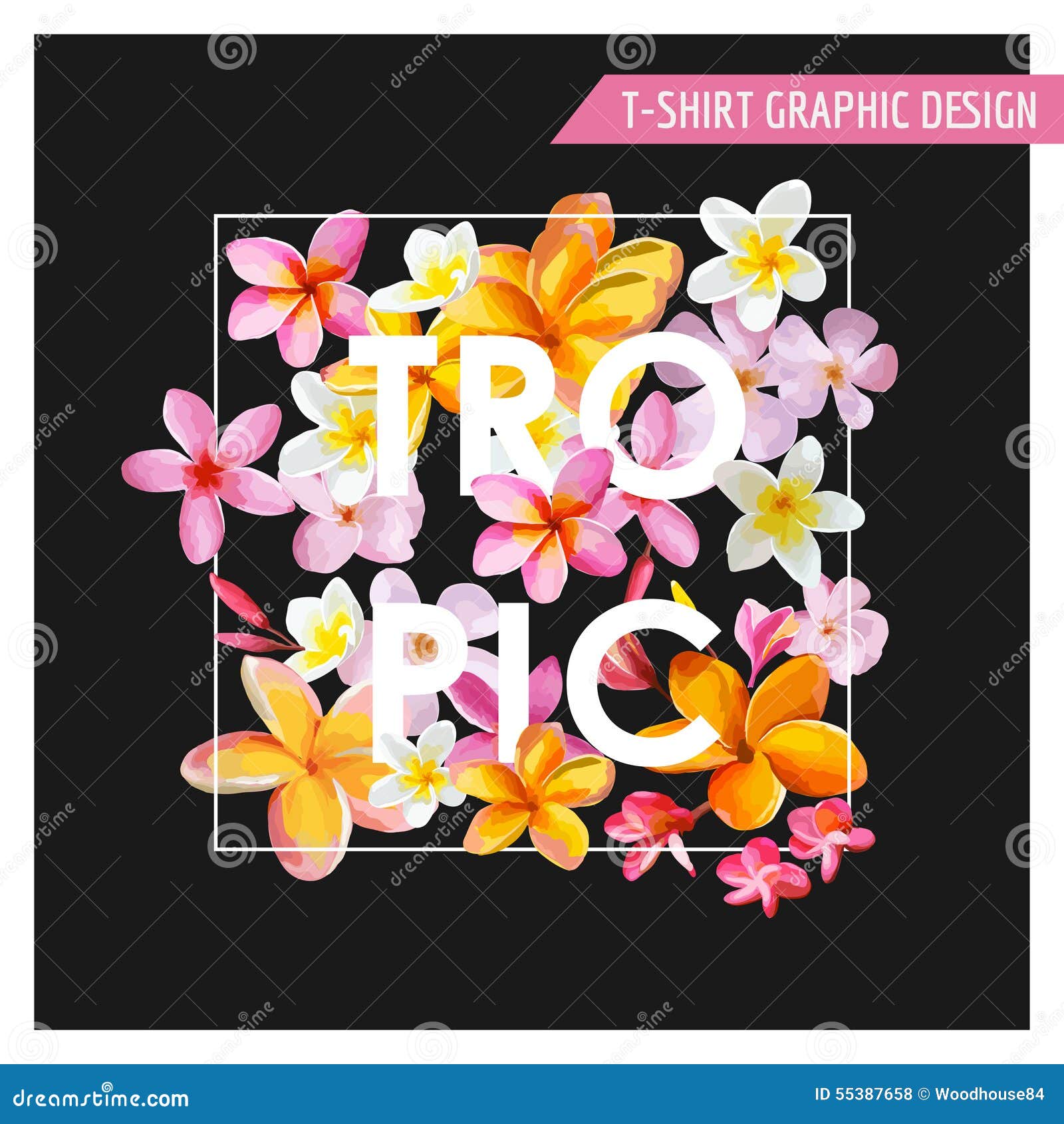 T-shirt Tropical Flowers Graphic Design Stock Vector