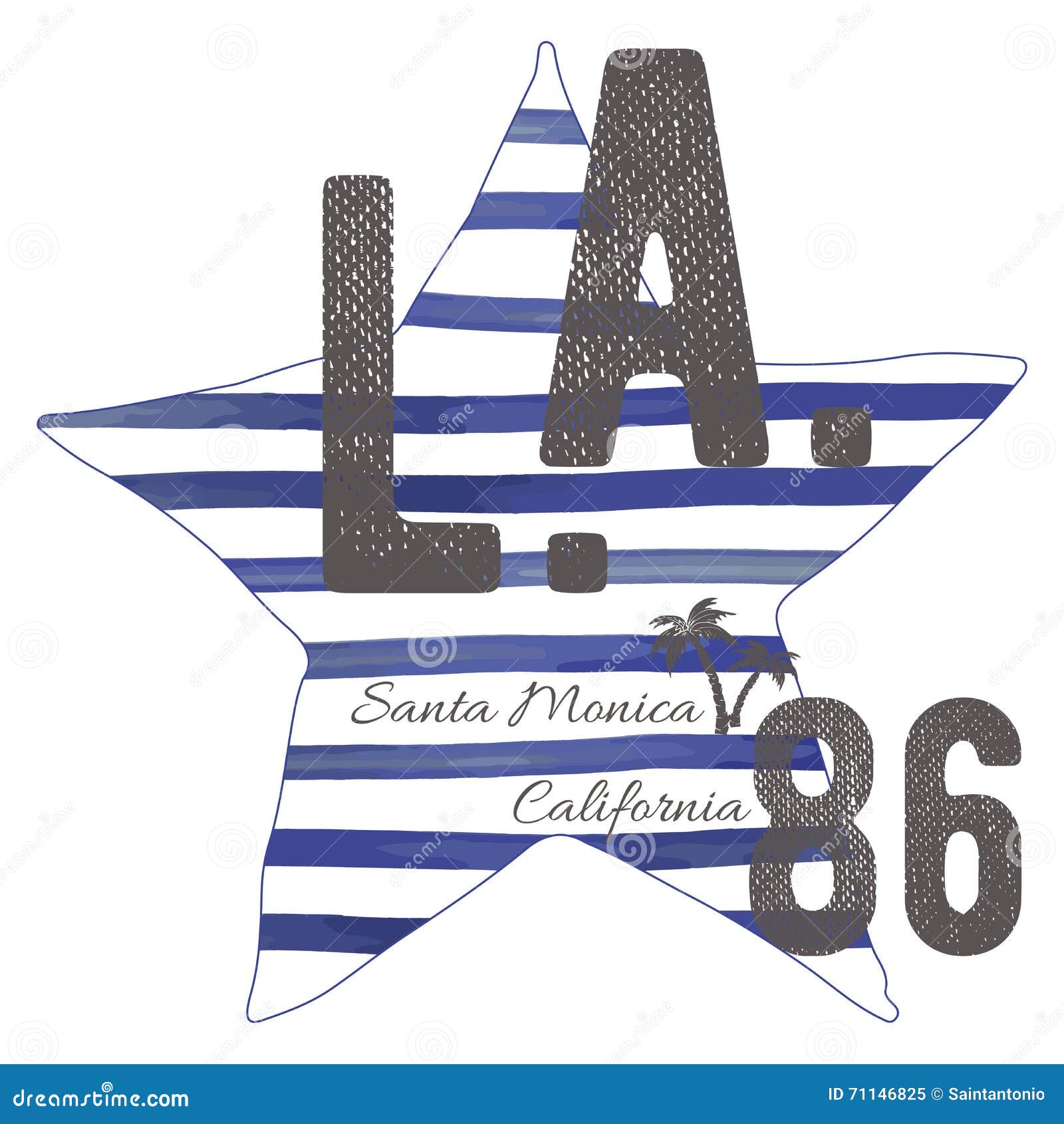 T-shirt Typography Design, LA California Santa Monica Beach Printing Graphics, Typographic