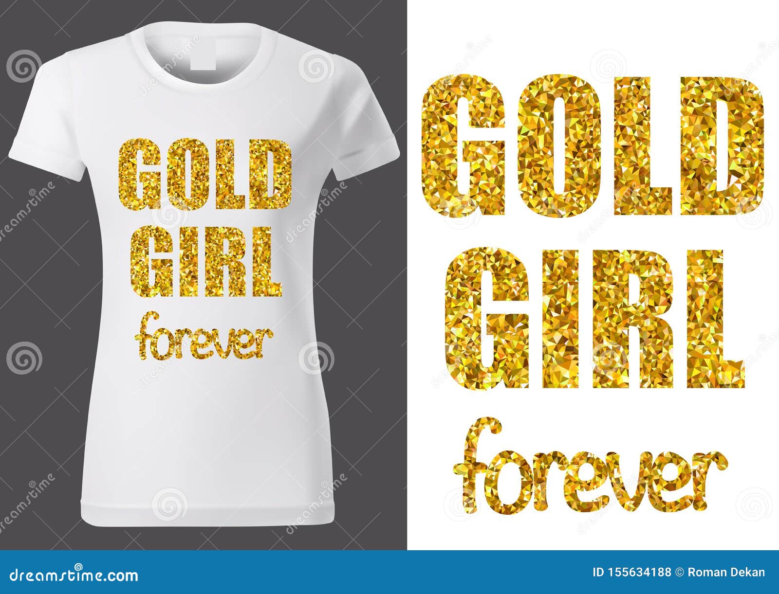 Tshirt Design with Inscription GOLD GIRL FOREVER Stock Vector Illustration of glittering