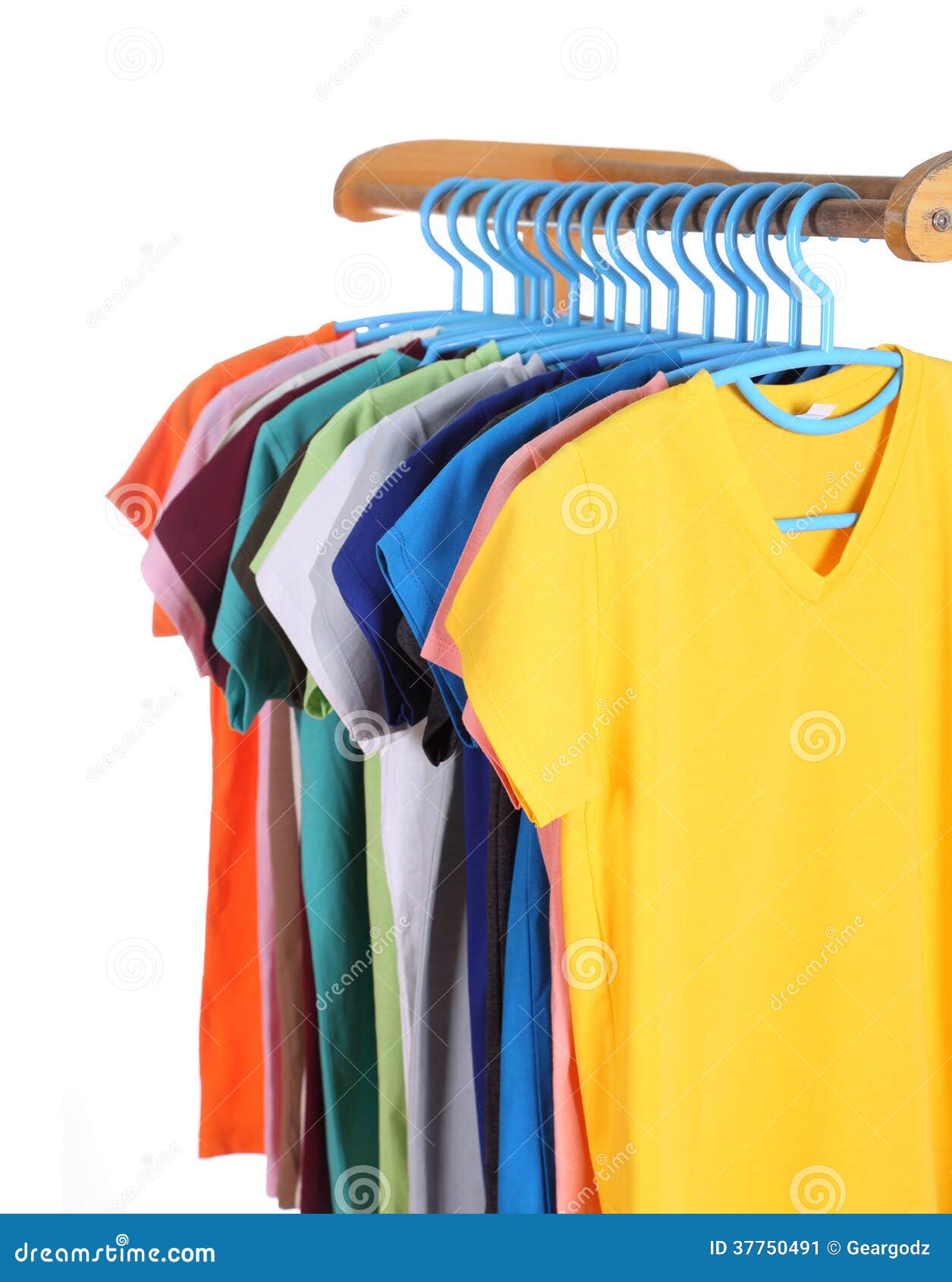 T-shirts Hanging on Hangers Stock Image - Image of pink, green: 37750491