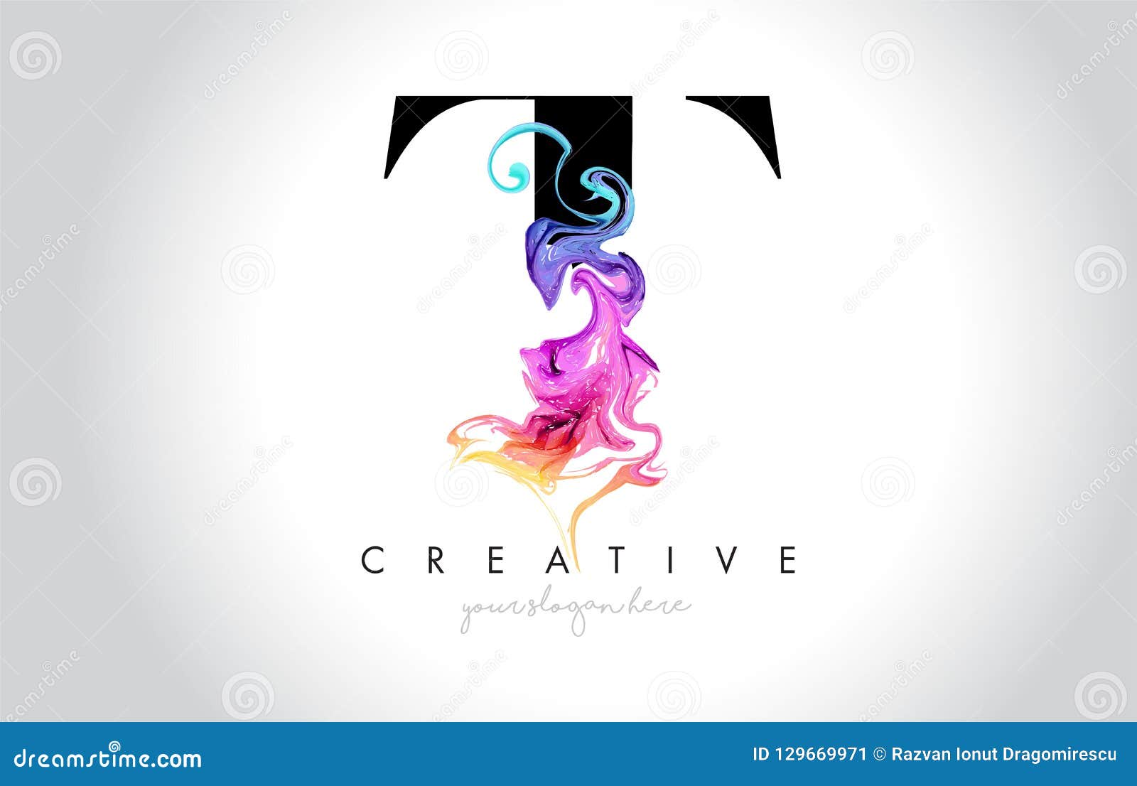 t vibrant creative leter logo  with colorful smoke ink flo