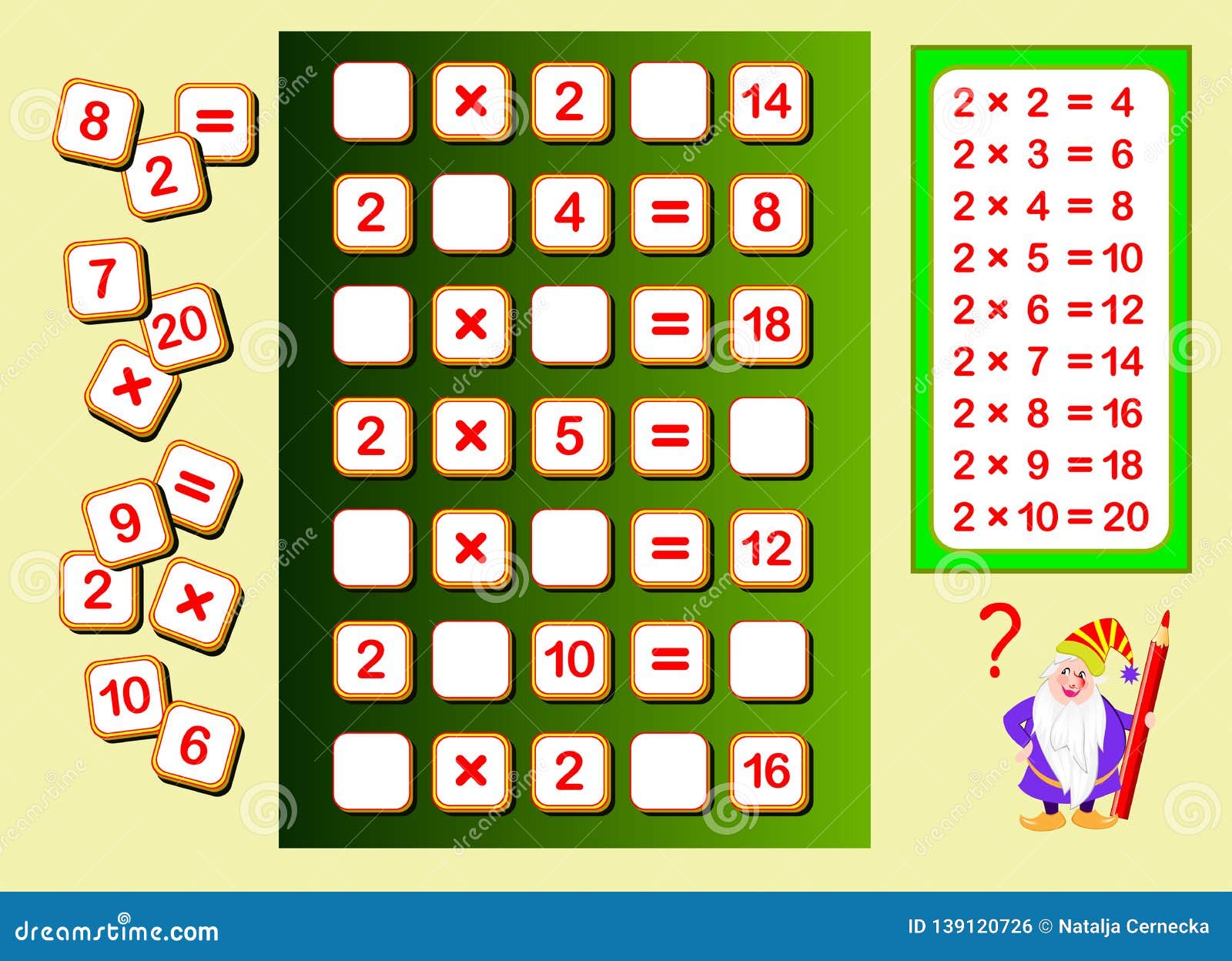 Tabela De Multiplicação Por 2 Para Crianças. Educação Matemática