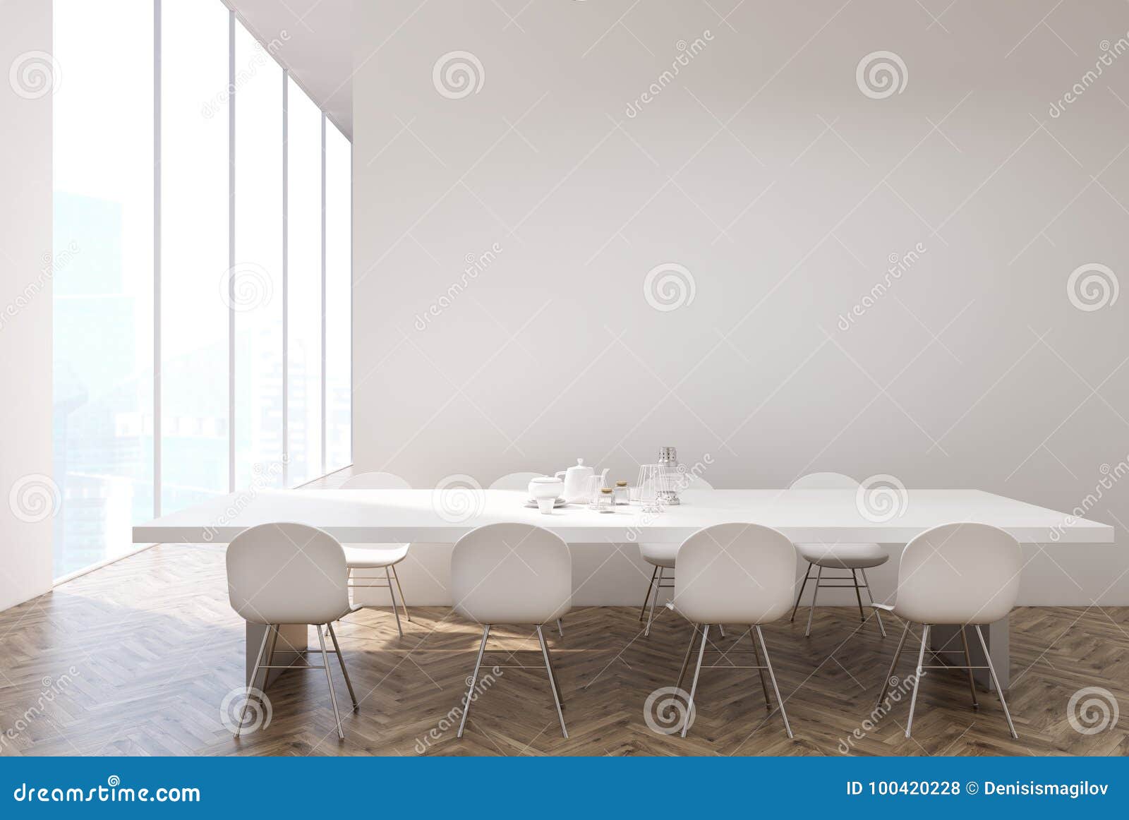 Tabla Blanca En Una Cocina Blanca Y De Madera Stock de ilustración