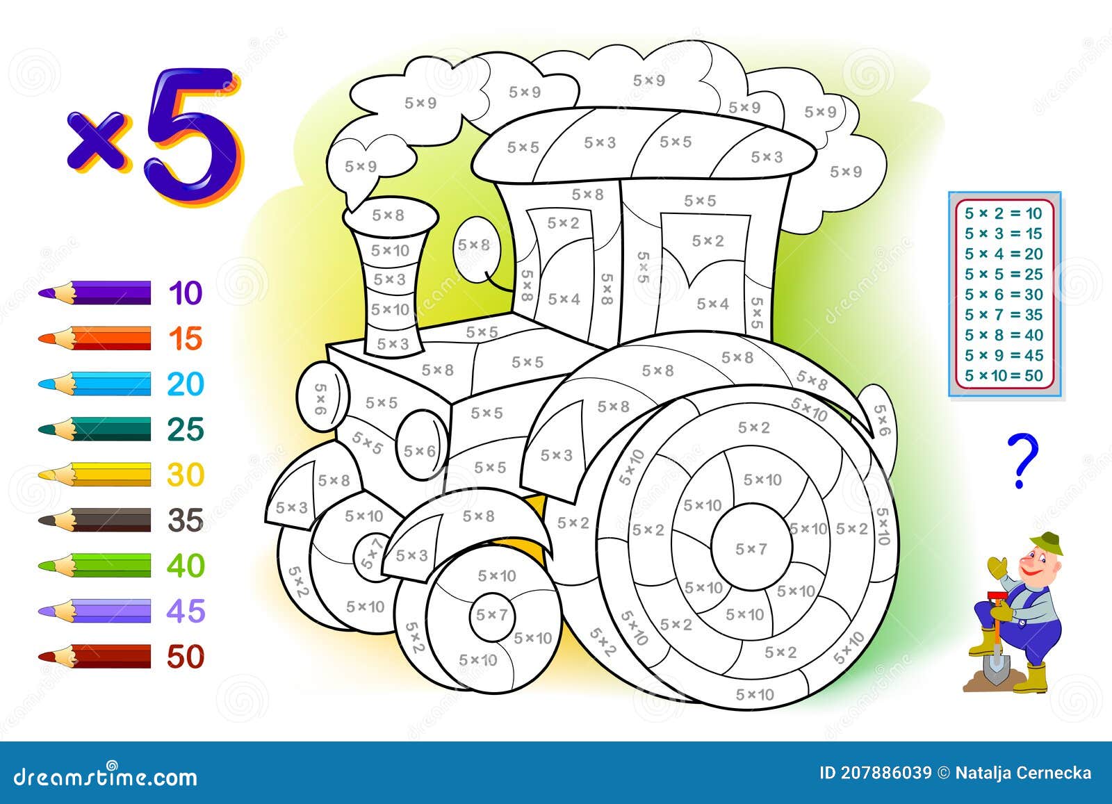 La Tabla Del 5 Tabla De Multiplicar Por 5 Para Niños. Educación Matemática. Libro Para  Colorear. Resolver Ejemplos Y Pintar El Tractor. Lógica Ro Ilustración del  Vector - Ilustración de bebé, estudio: 207886039