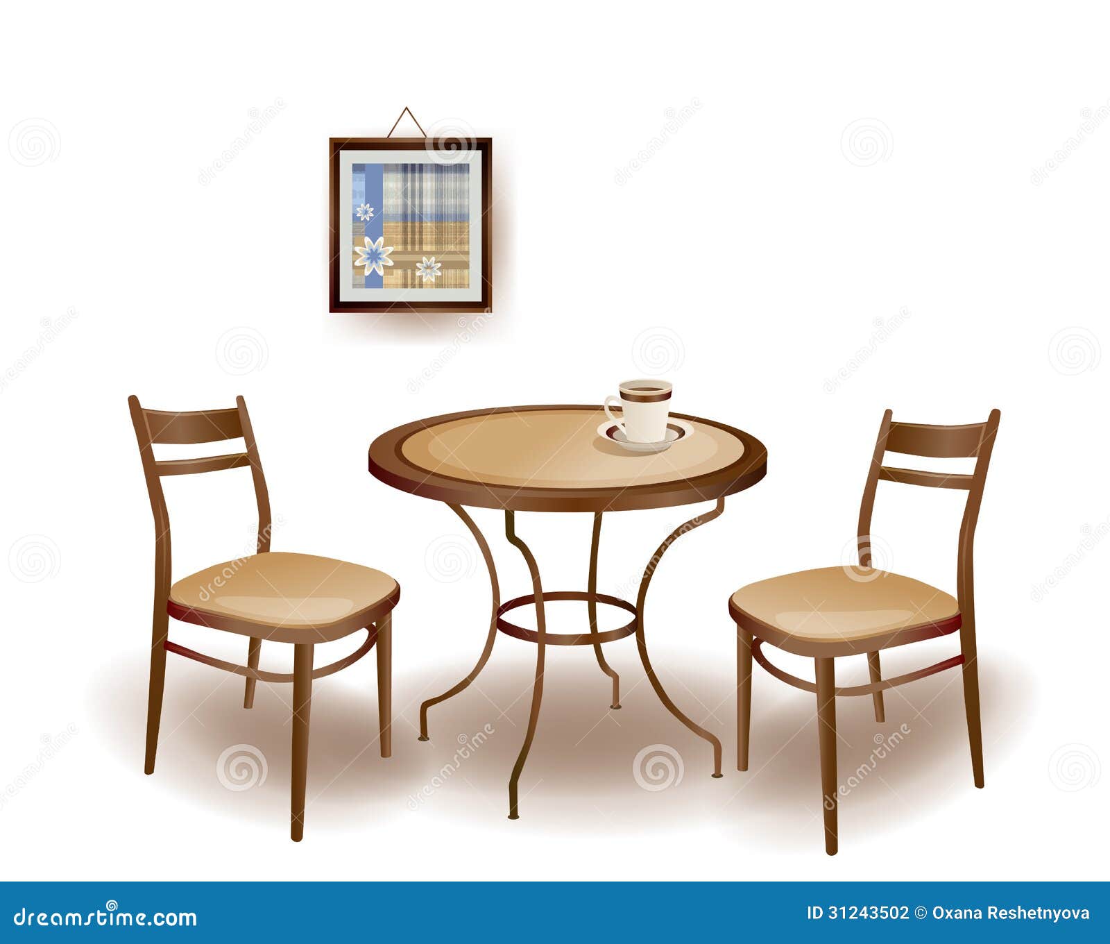 Круглый стол со стульями вектор