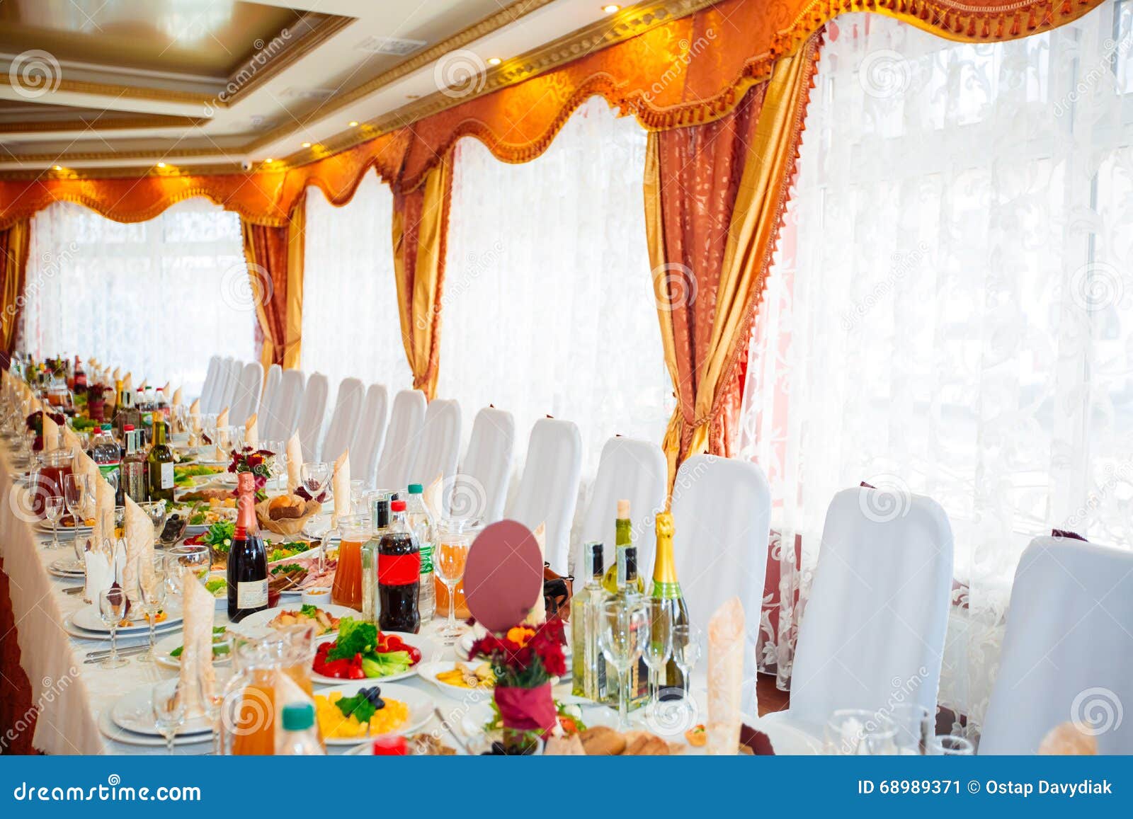 Table Appointment for Guests with Appetizers on a Banquet Table Stock