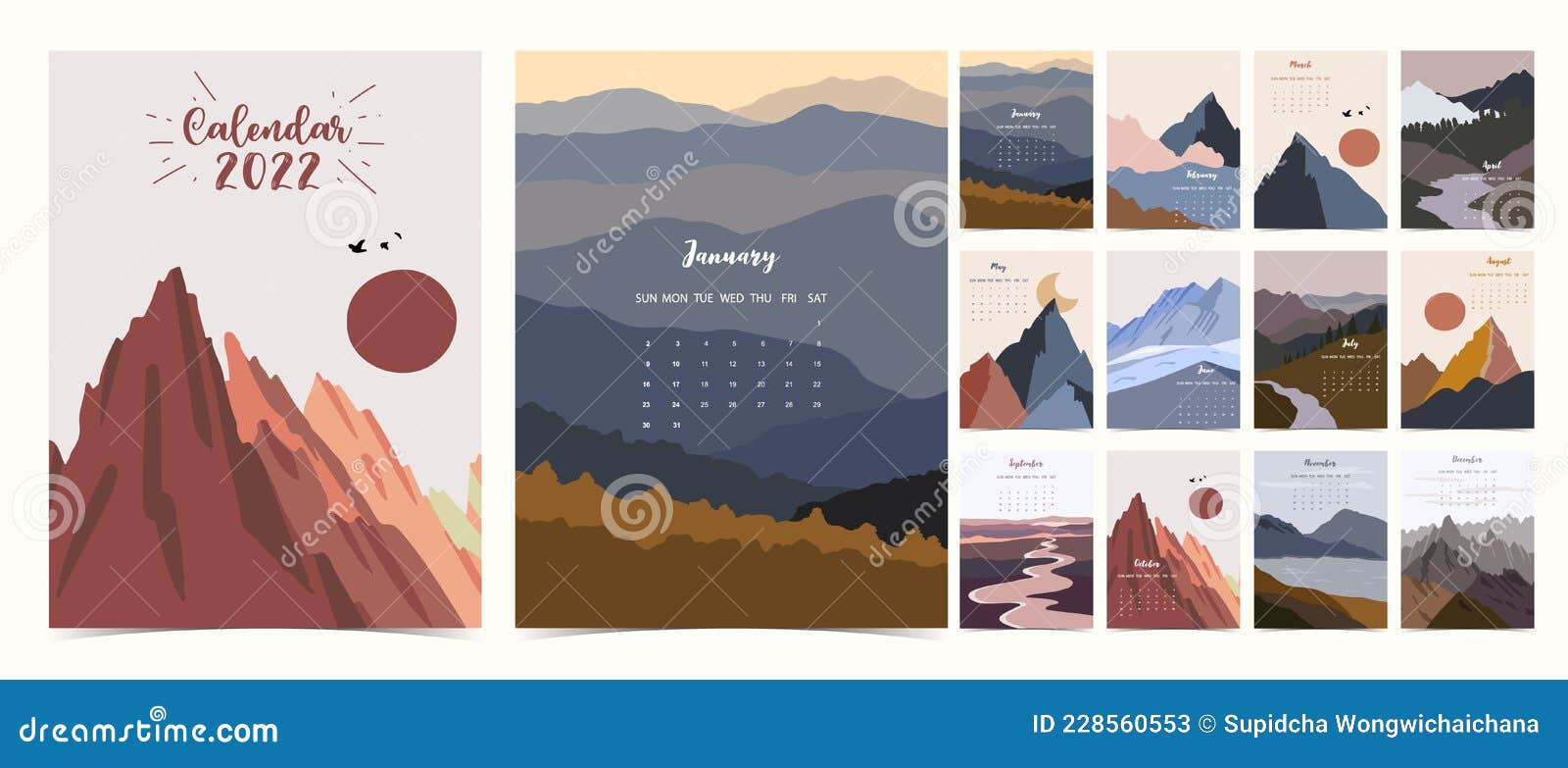 2025 Table Calendar Week Start On Sunday With Mountain And Sun That Use