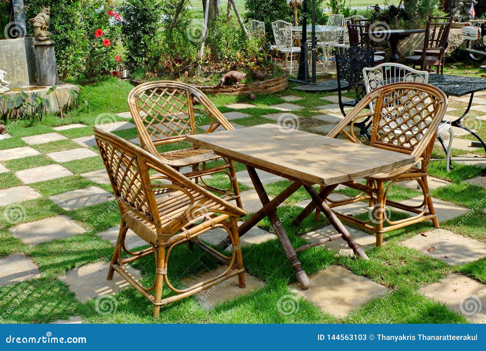 Table and Chairs in the Garden. Stock Image Image of coffee, grass