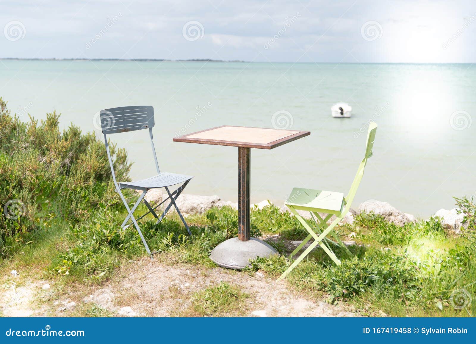 Table and Chairs in Seaside Beach Ile De Re in French Country Island