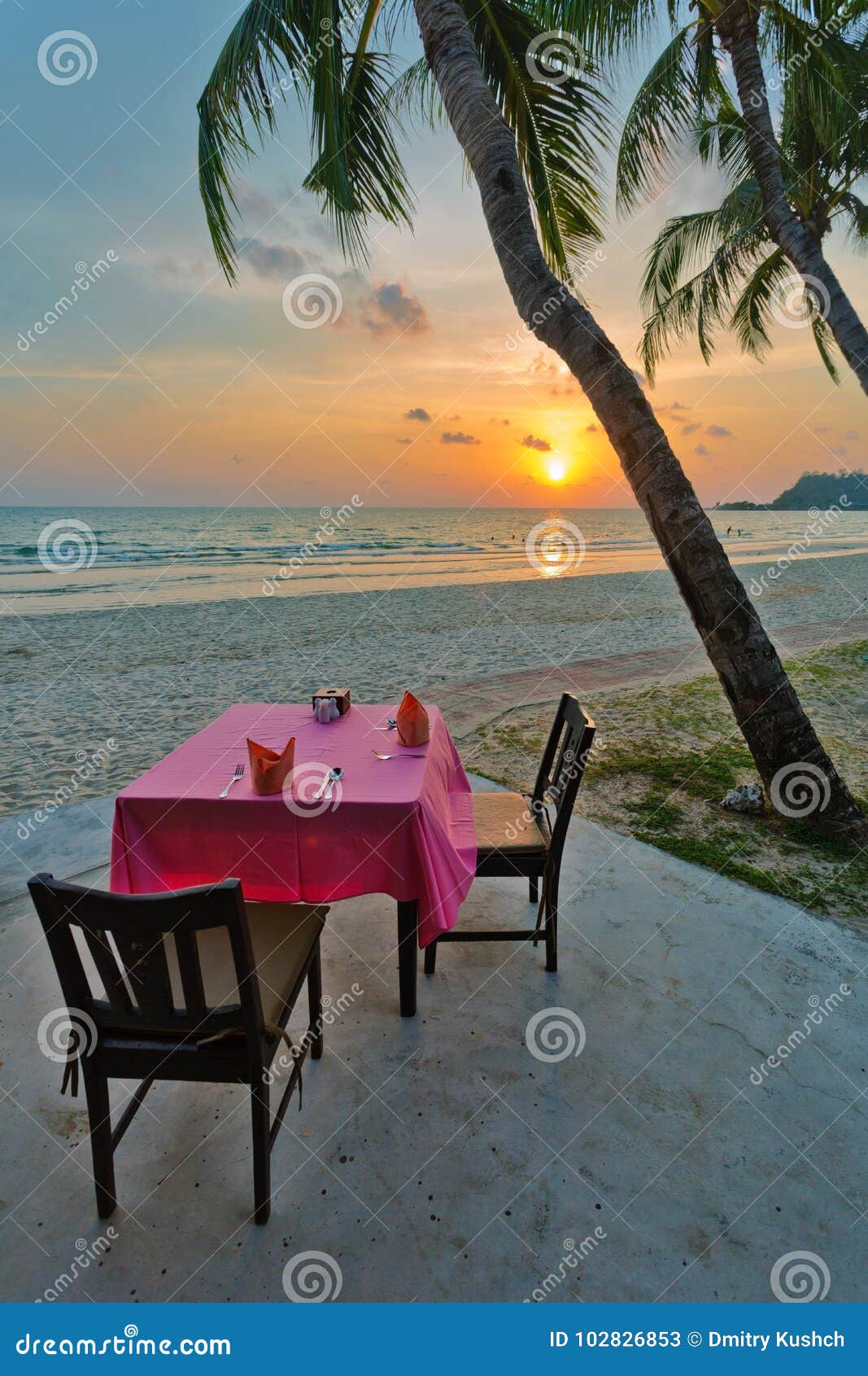 Table and Chairs on a Tropical Beach Stock Image Image of idyllic