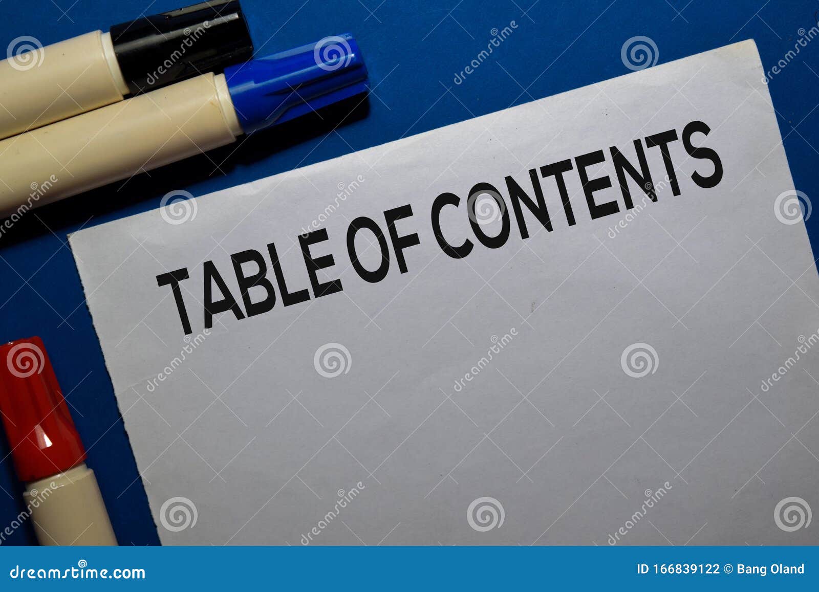 Table of Contents Write on Document Isolated Blue Background Stock