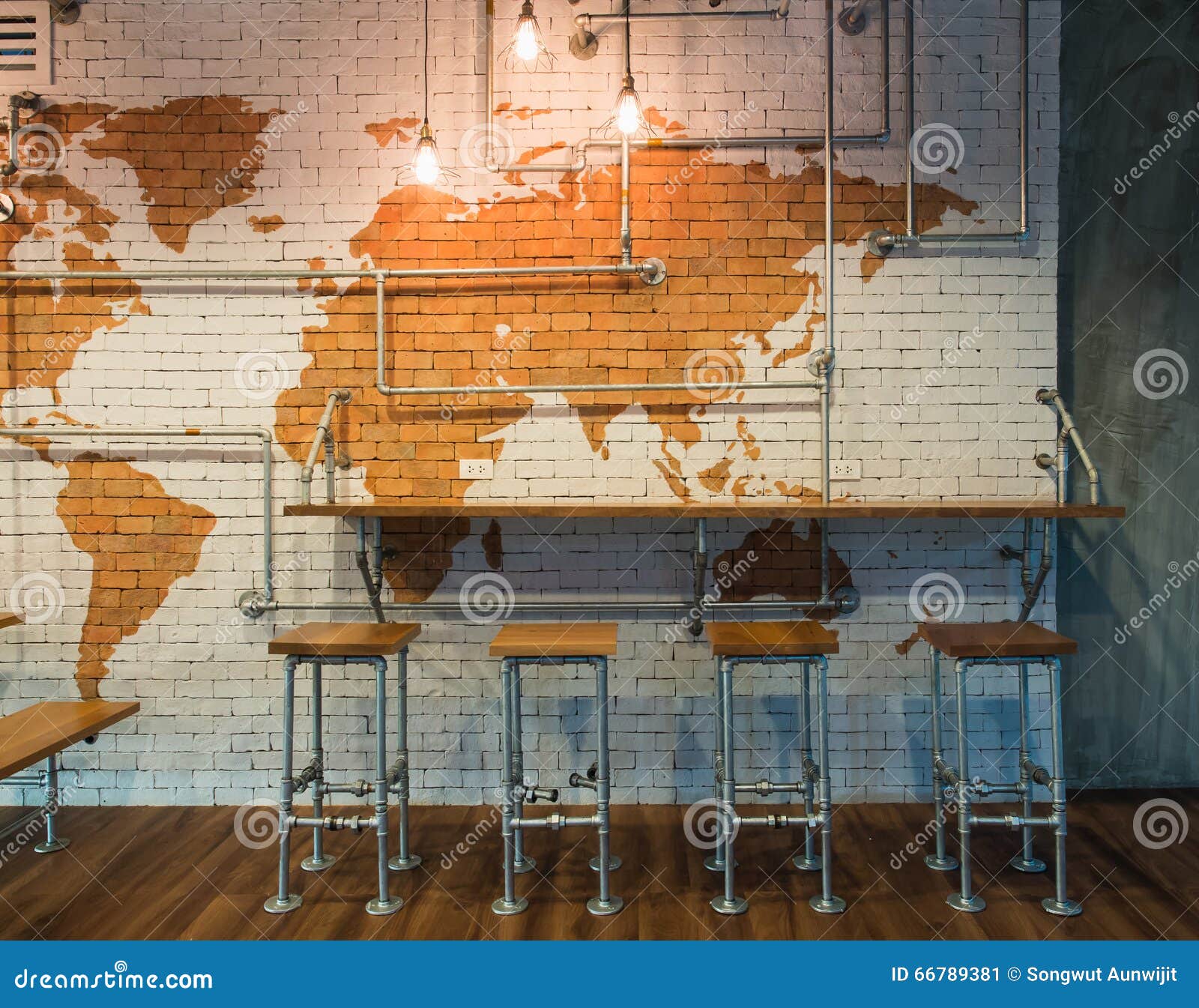 Table Counter Bar With Chairs And Lights Bulb Over Brick Wall Stock ... Table Counter Bar With Chairs And Lights Bulb Over Brick Wall Stock ...