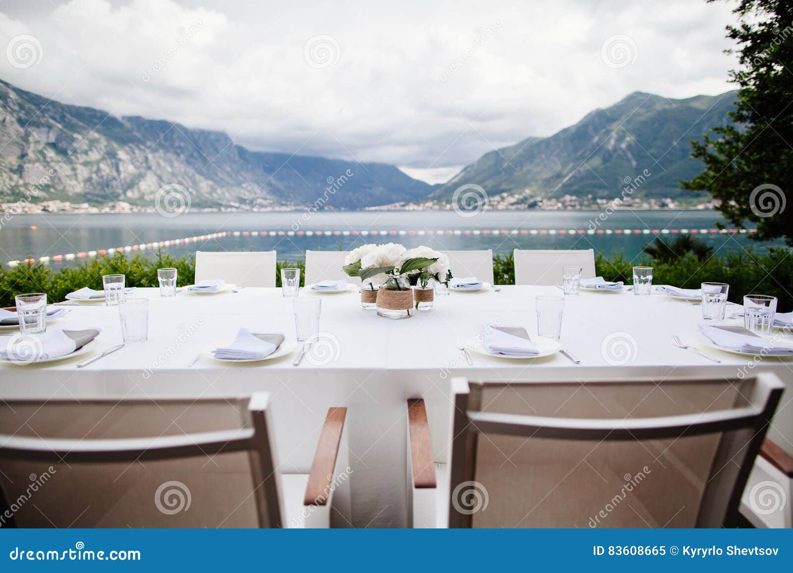 Table Coverage in Open Air Restaurant Terrace Stock Image Image of
