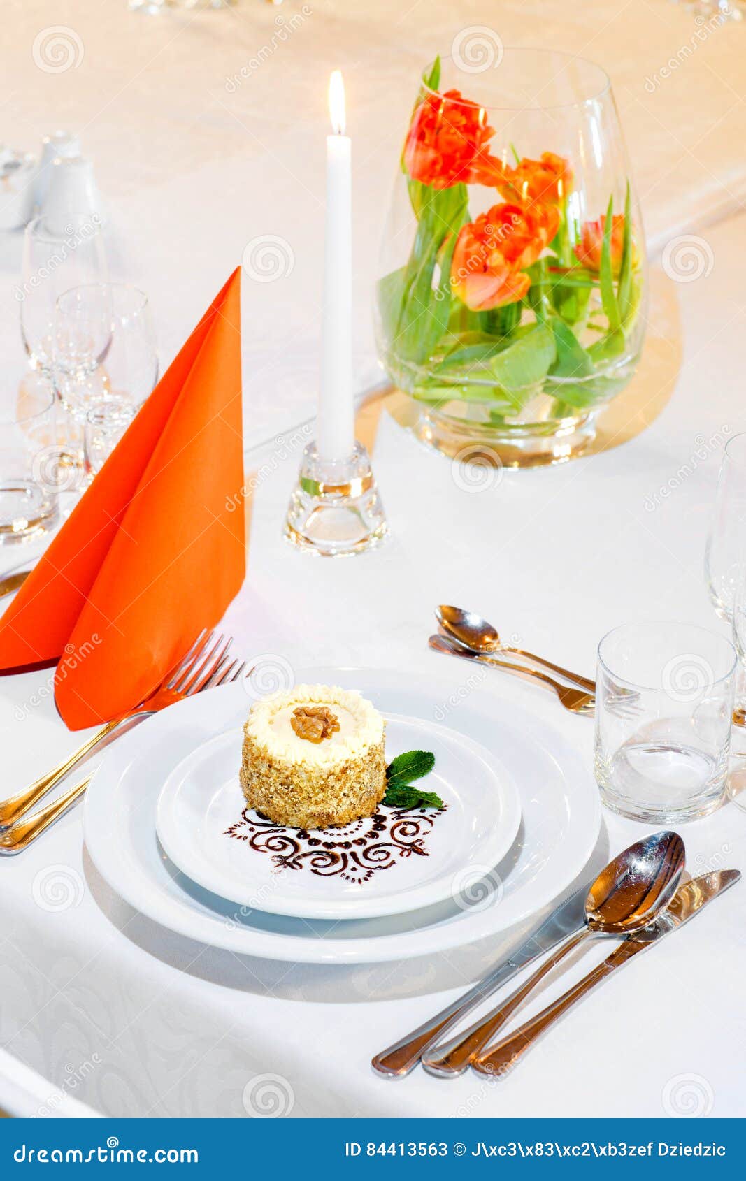 A Table Covered with Cutlery with Cake Stock Image Image of sweets
