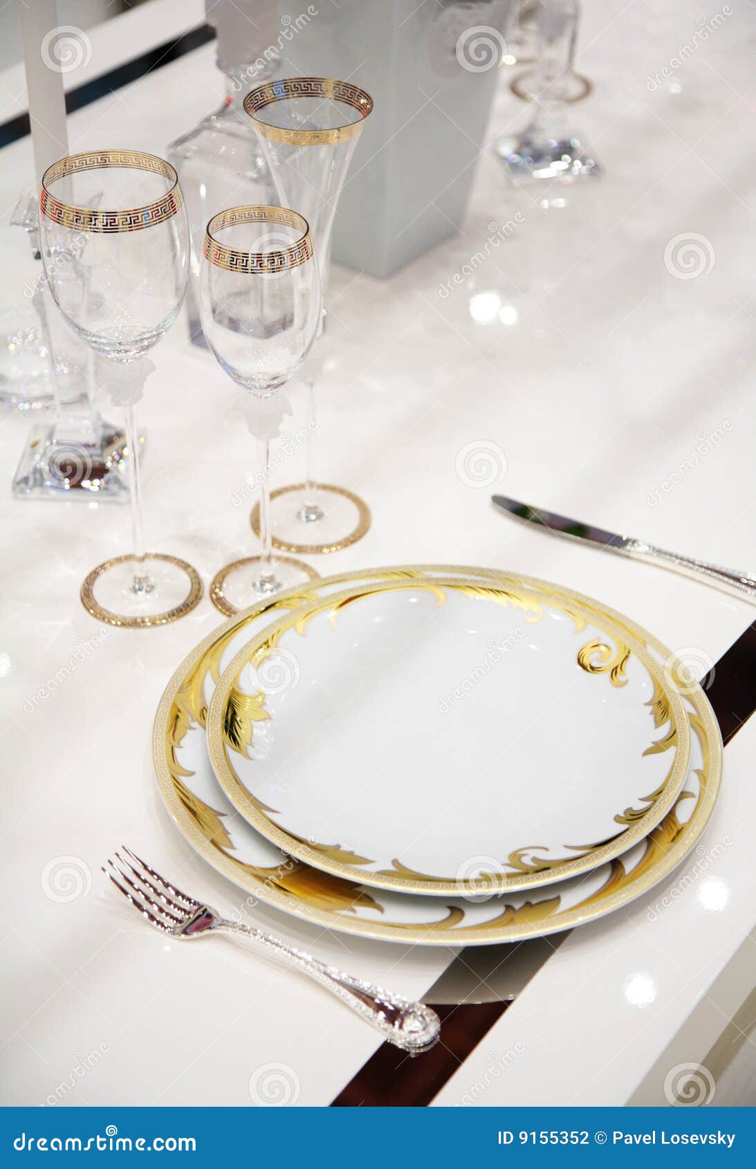 Table with Dinner Dishes and Glasses Stock Photo Image of plate