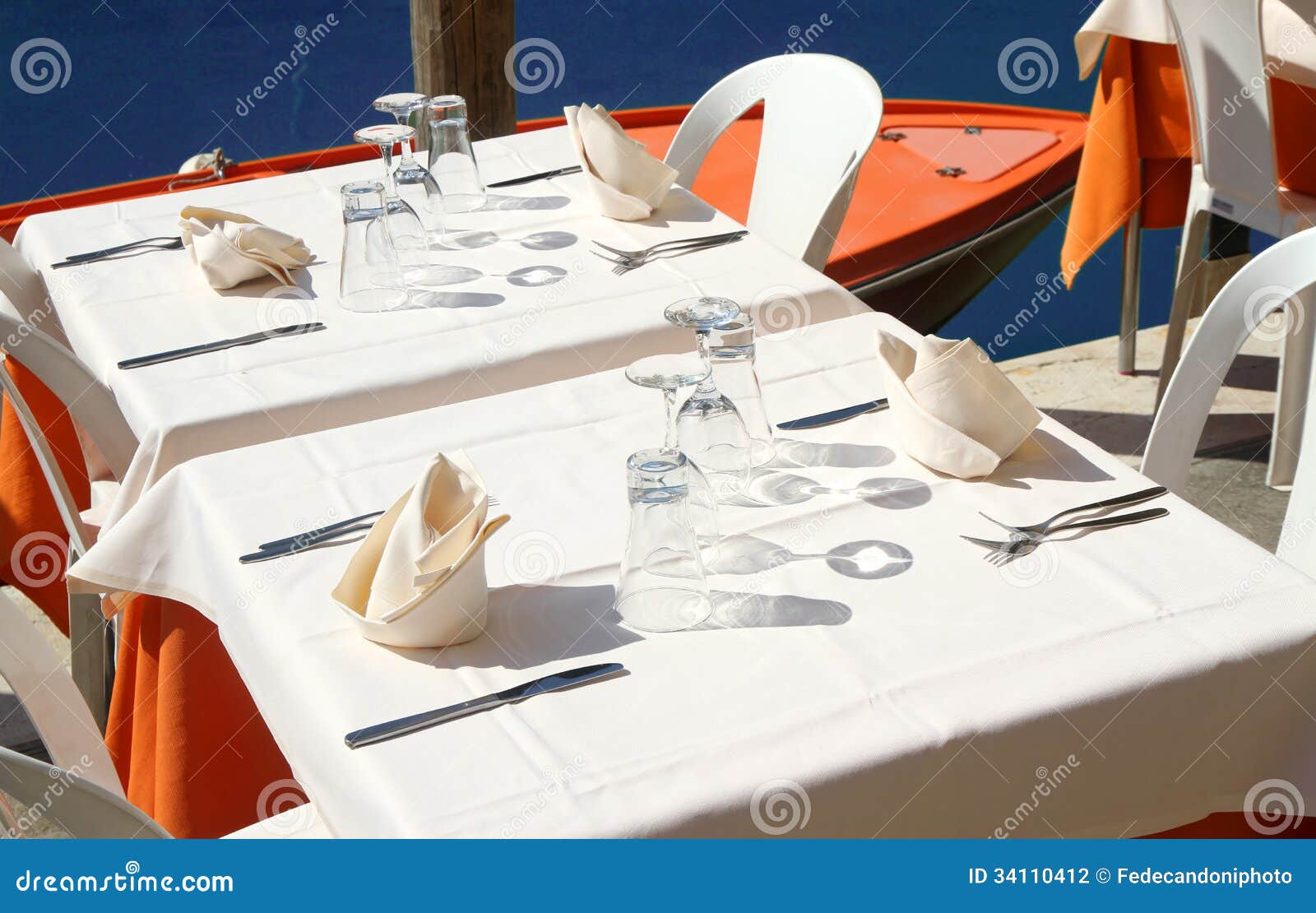 Table an Elegant Italian Restaurant on the Canal in Venice Stock Photo