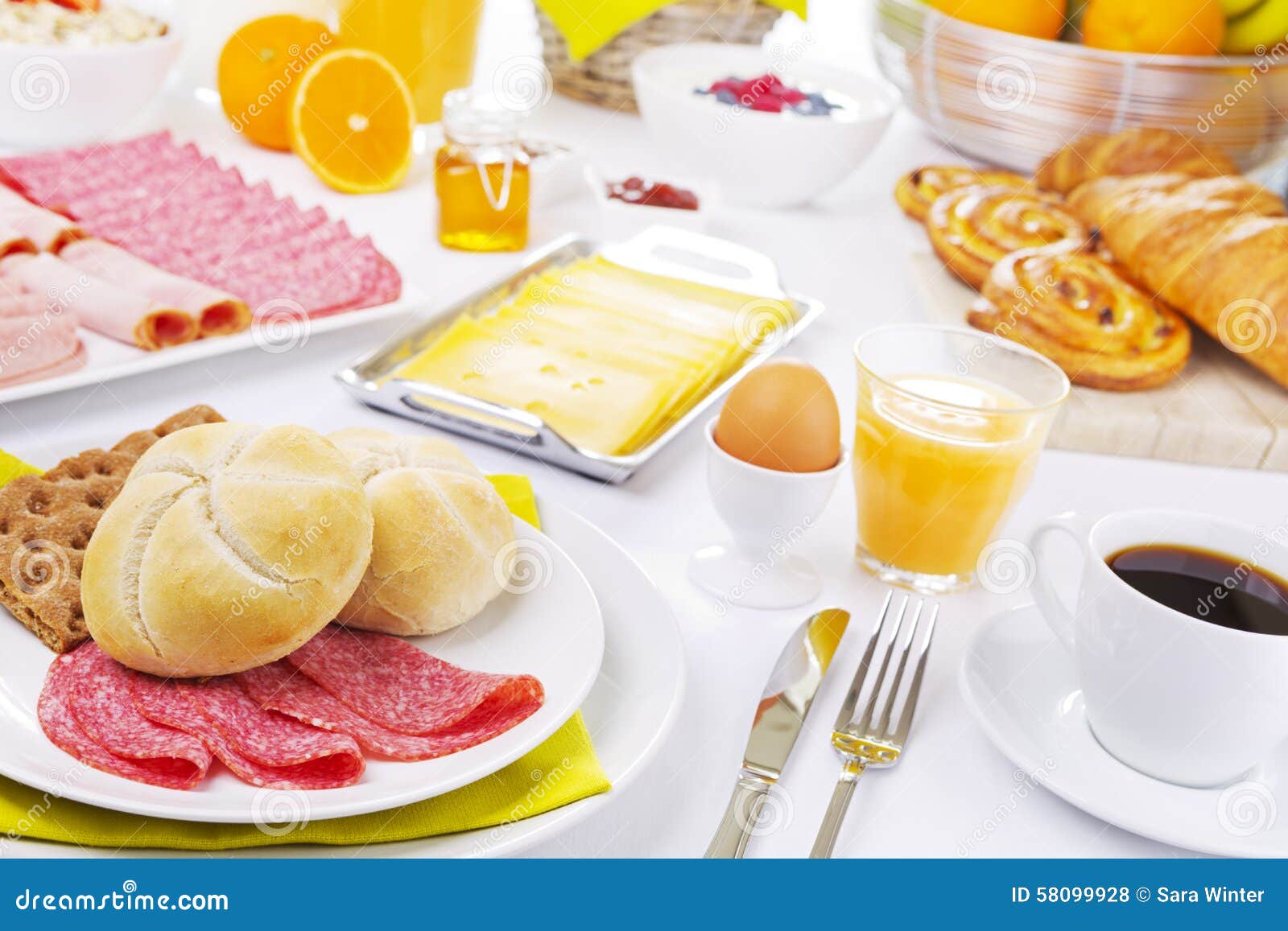 Table Full with Continental Breakfast Items Stock Photo - Image of ...