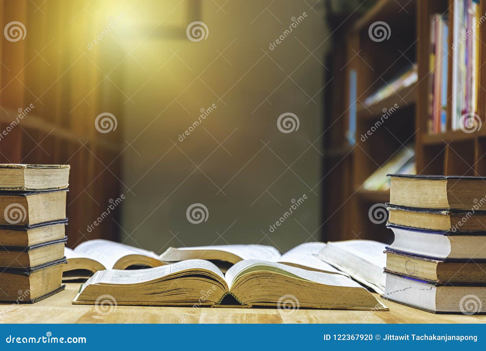 The Table Has Many Books To Read To Increase the Intelligence. Stock