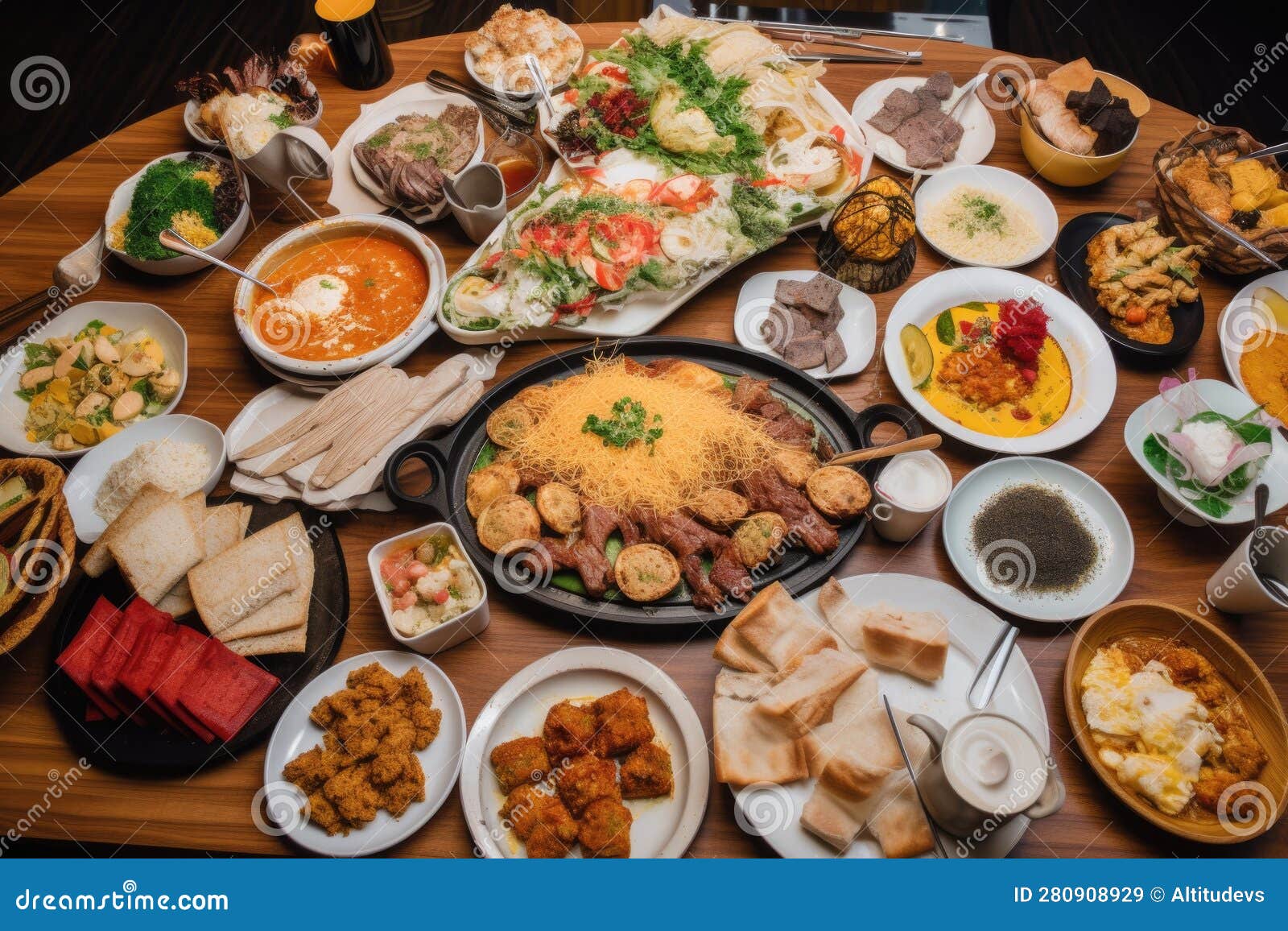 A Table of International Dishes, Each with Its Own Unique Flavors and