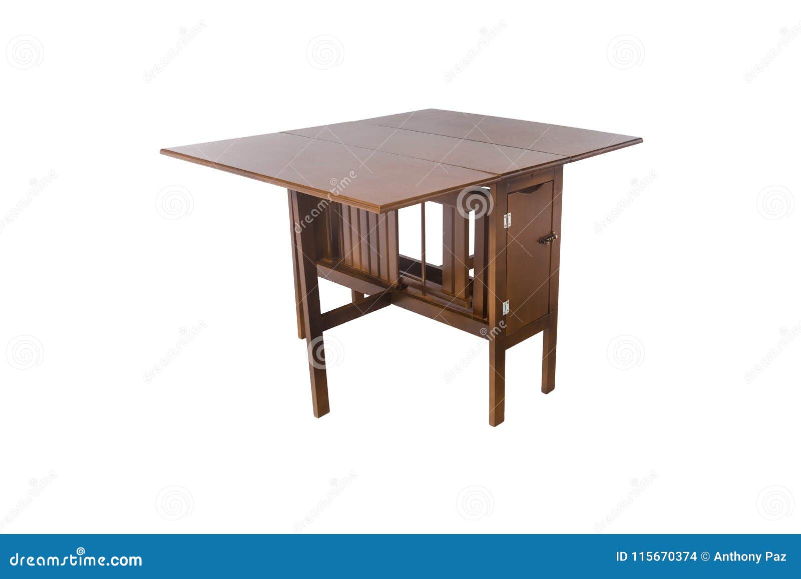 Wooden Modern Table on White Background. Stock Photo - Image of