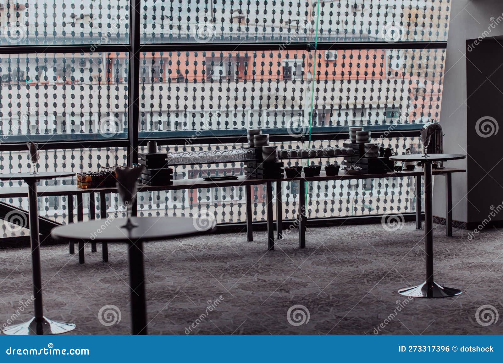 A Table in a Modern Hotel with Dishes Ready To Serve Guests Stock Photo