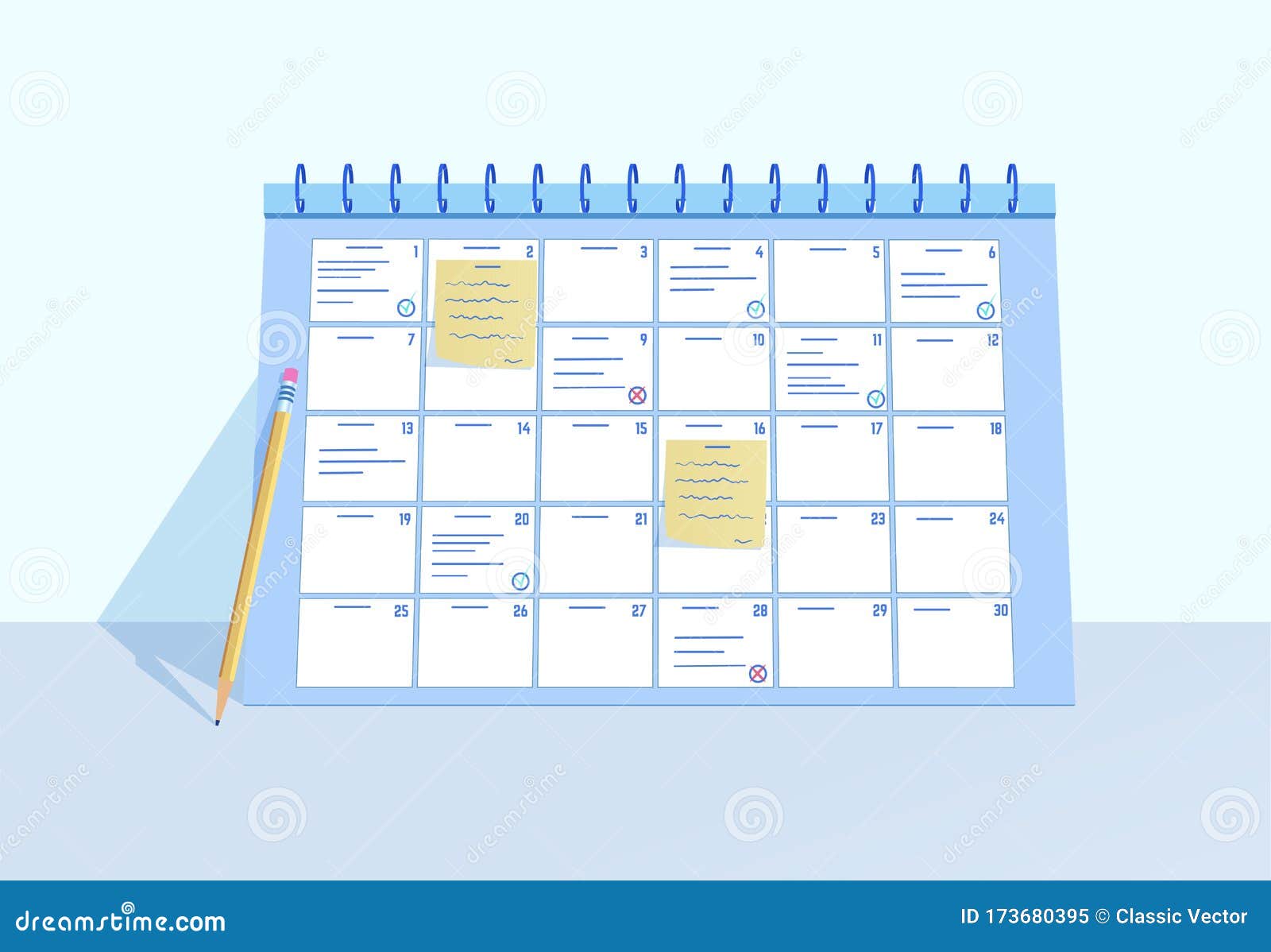 Table Planner, Calendar Flat Vector Illustration Stock Vector