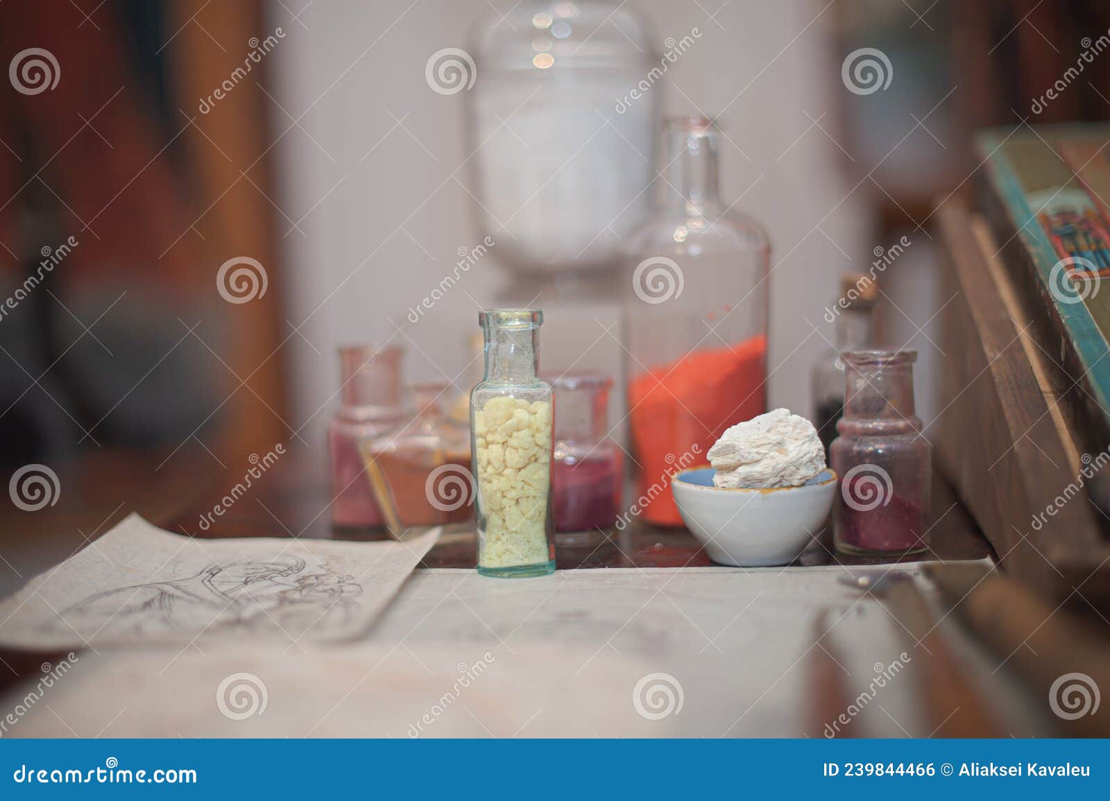 the table of the reconstructor of ancient icons with organic paints
