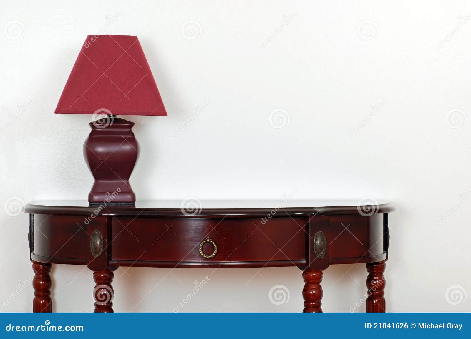 table with red lamp