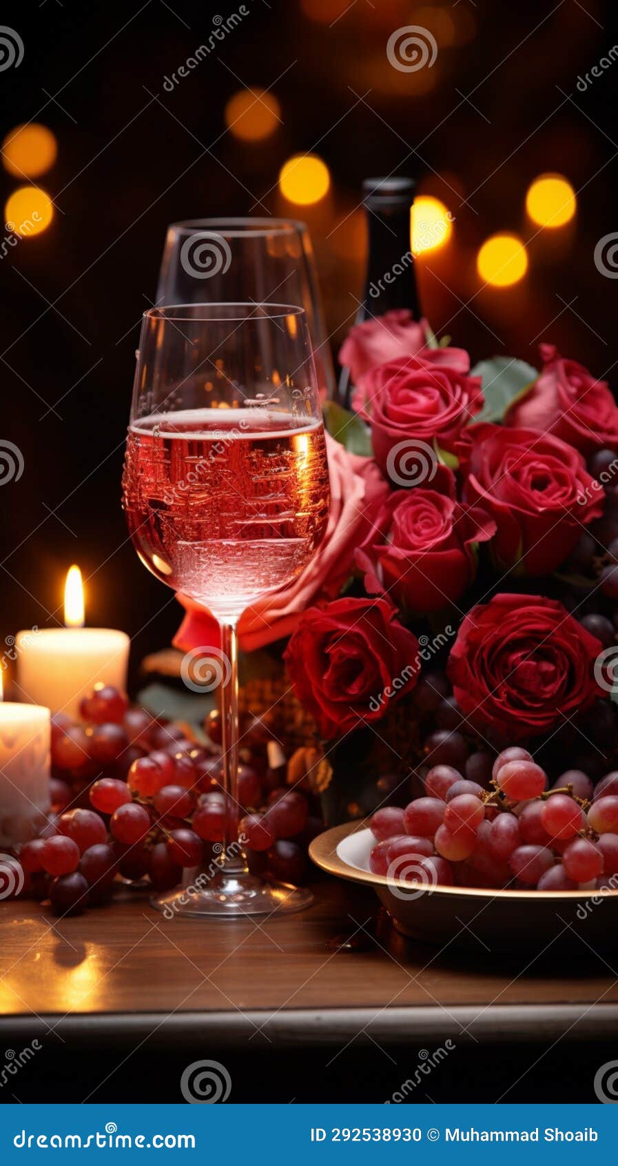 Table for Romance Red Wine Candles Roses Stock Illustration