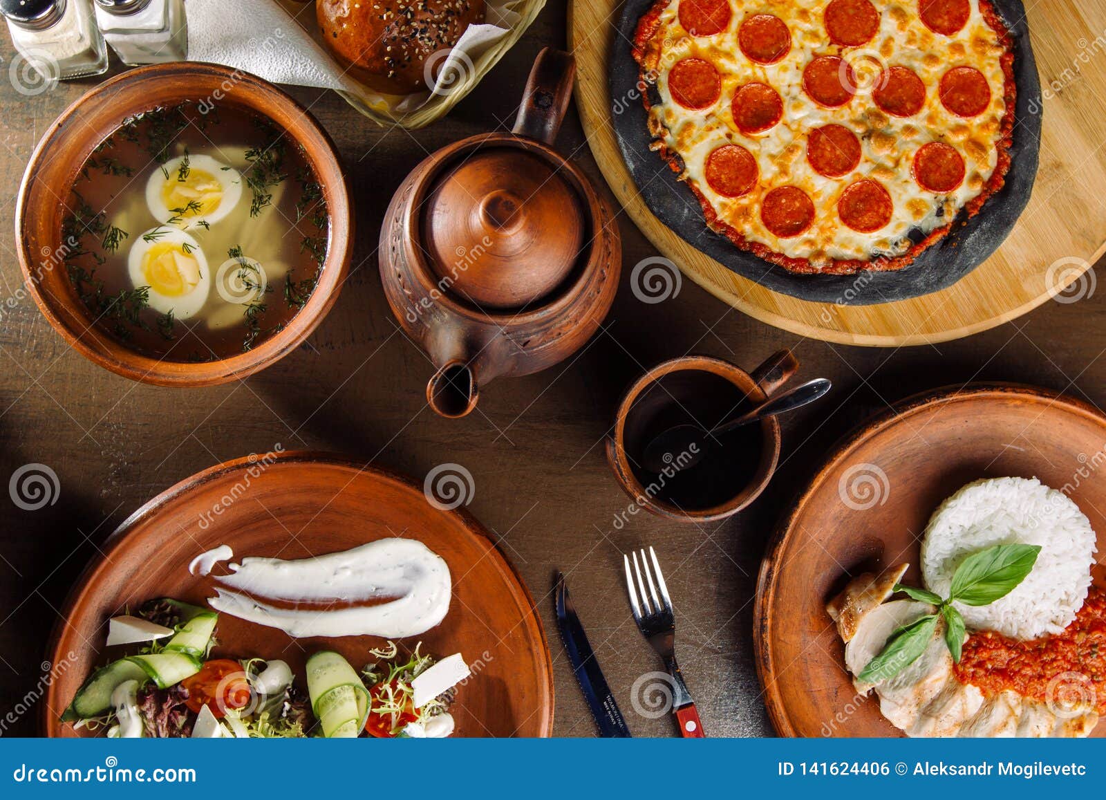 The Table is Set for a Four Course Meal. Stock Photo - Image of cooked