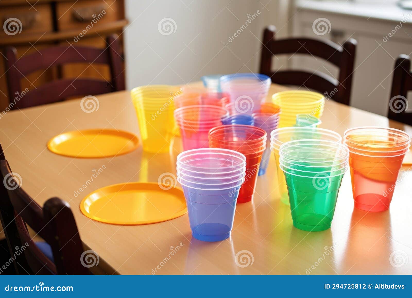 A Table Set with Plastic Cups and Plates Stock Photo Image of picnic