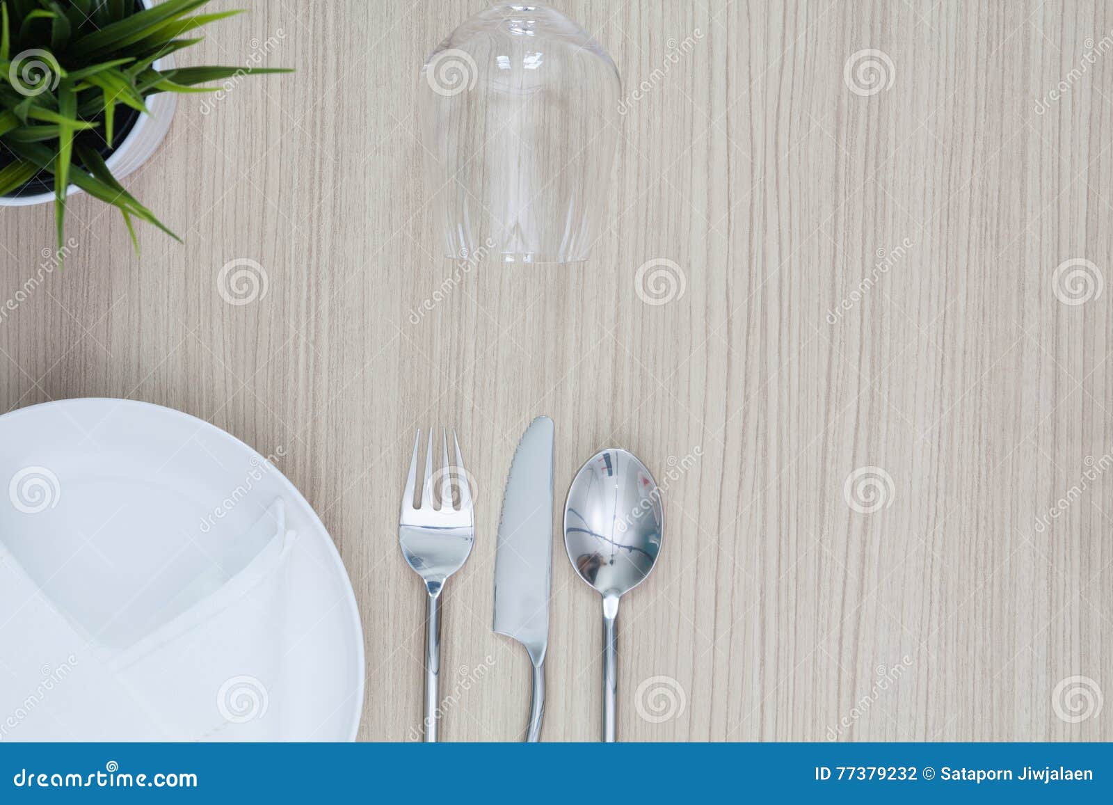Table Setting from Above Elegant Empty Plate Cutlery Napkin and Stock ...