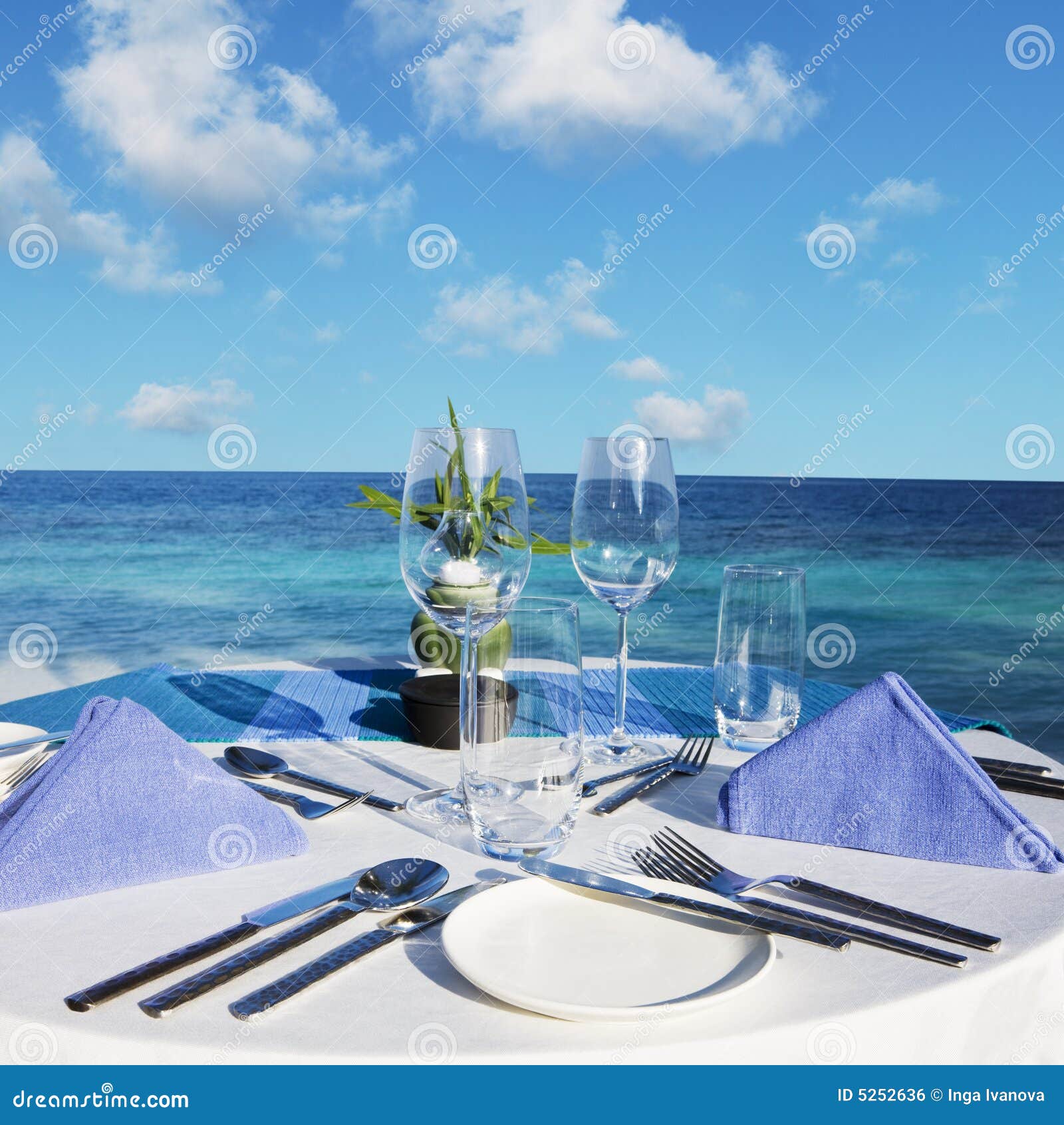 Table Setting at Beach Restaurant Stock Photo Image of place, beach 5252636
