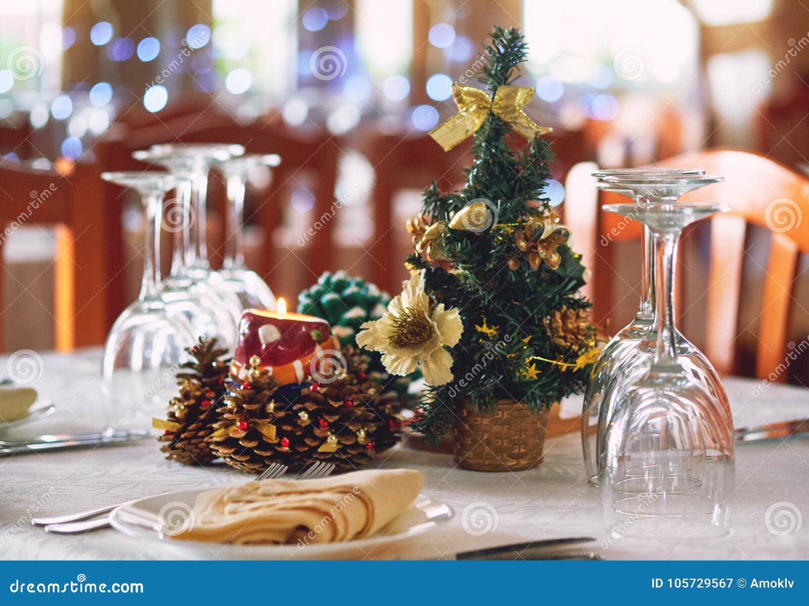 Table Setting With Christmas Decorations Stock Image Image Of