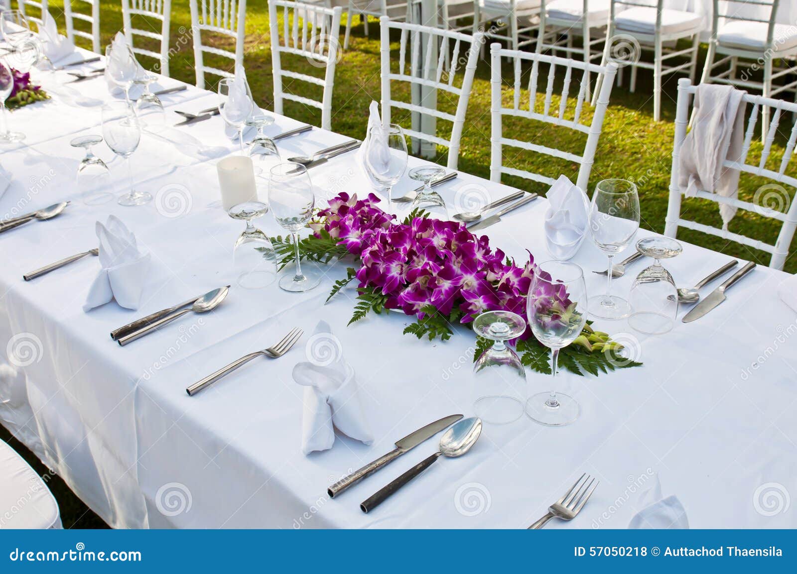 Table Setting For An Event Party Or Wedding Reception On Sunset