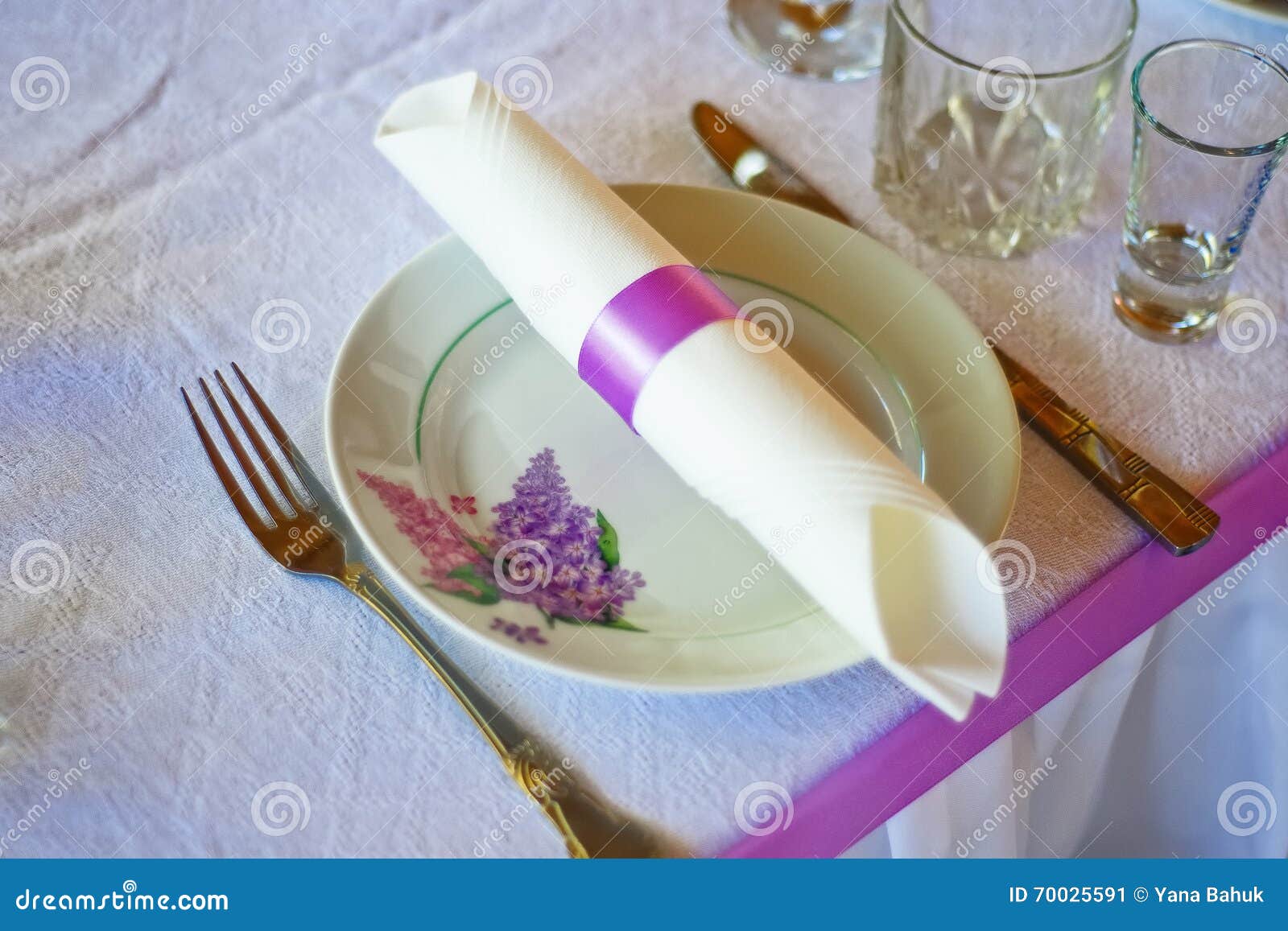 table setting for fine dining or party. cutlery and plate inrestaurant set up for wedding celebration