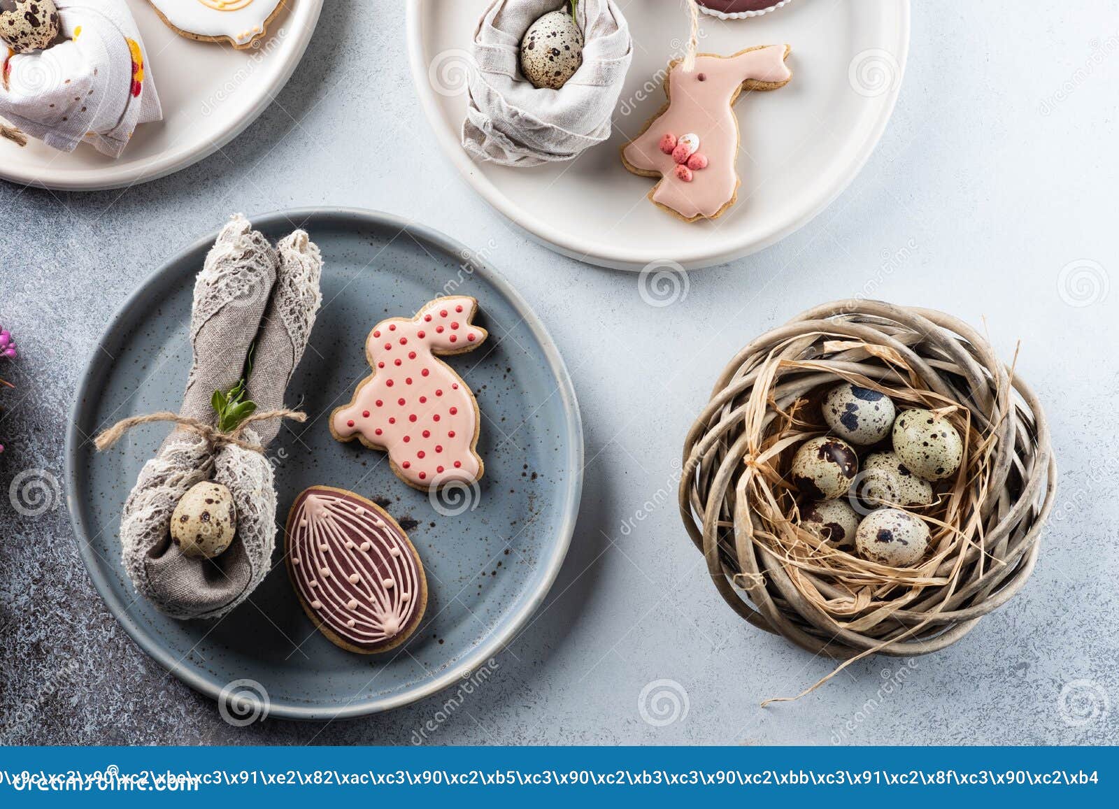 Table Setting for the Holiday of Easter. the Photo Shows White Dishes