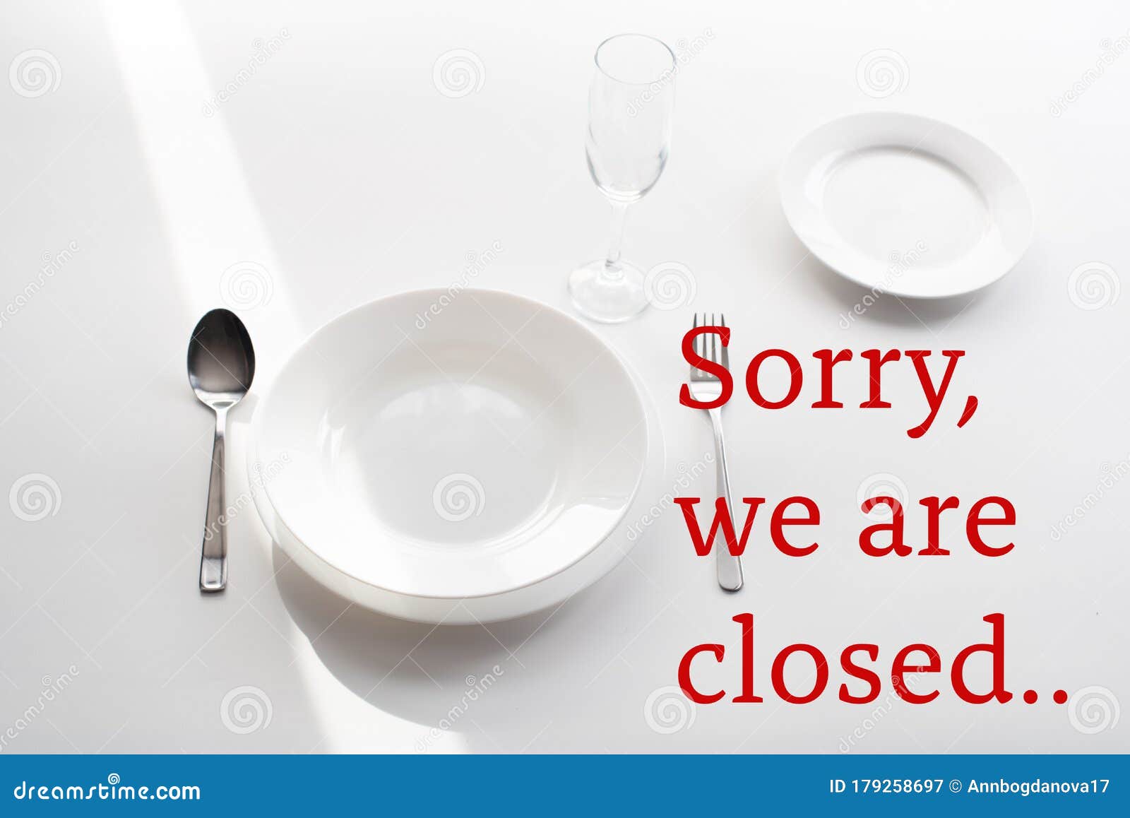 Table Setting in a Restaurant. Caption Sorry, we are Closed, As a